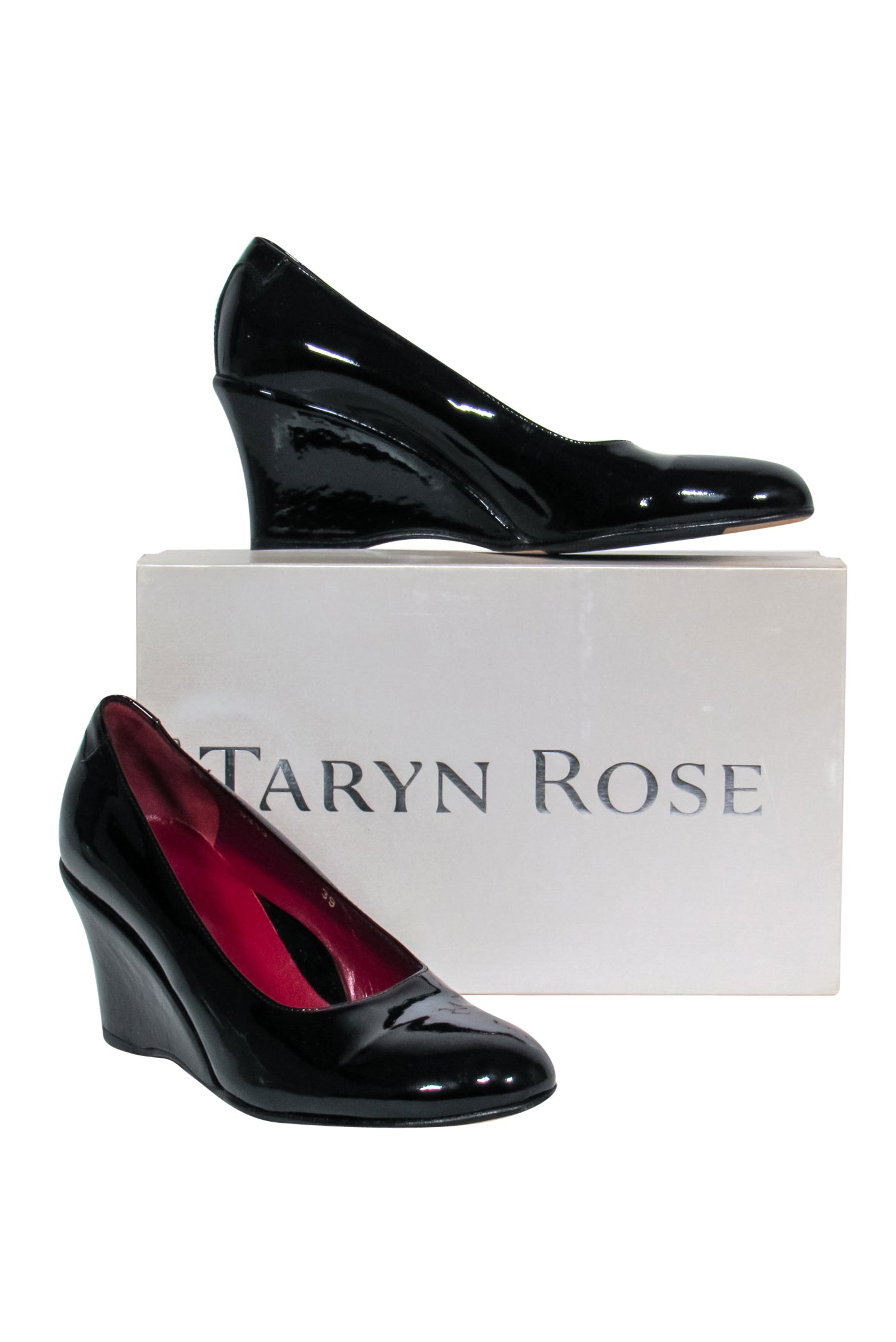 Taryn Rose Black Patent Leather Drewal Wedges - Size 9 - A Fashion Must-Have!