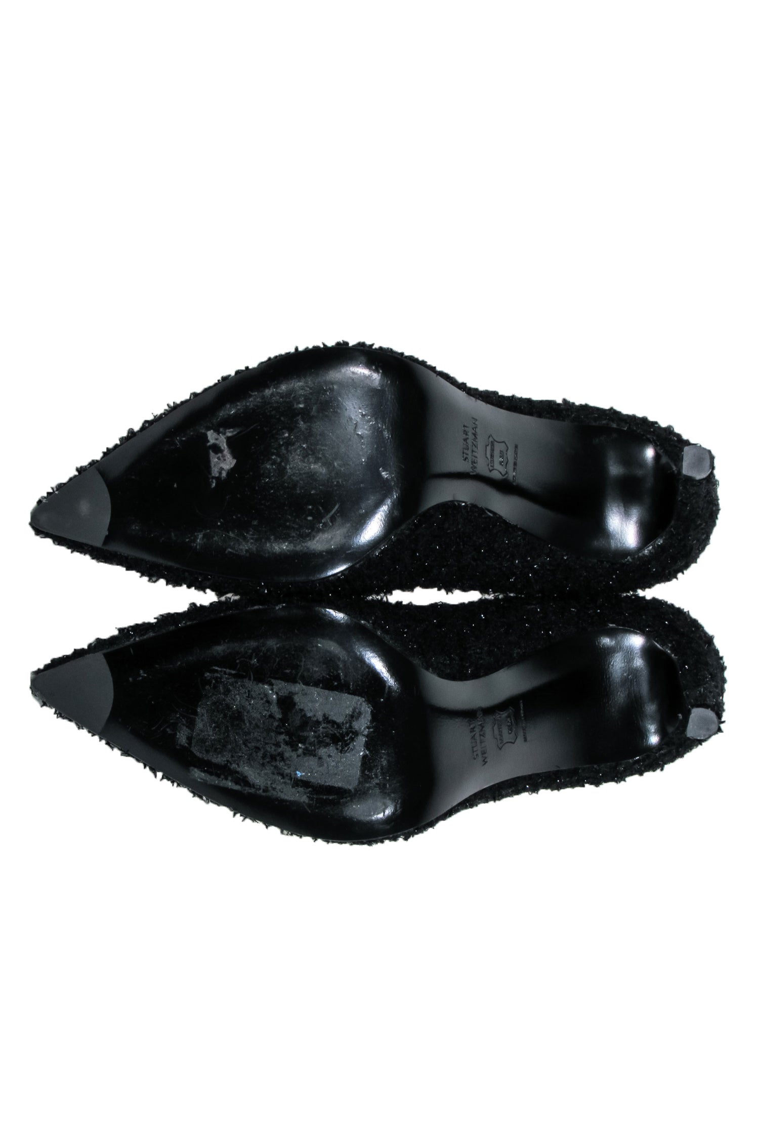 Stuart Weitzman's Glamorous Black Boucle Tweed Pointed Toe Pumps - Size 7.5