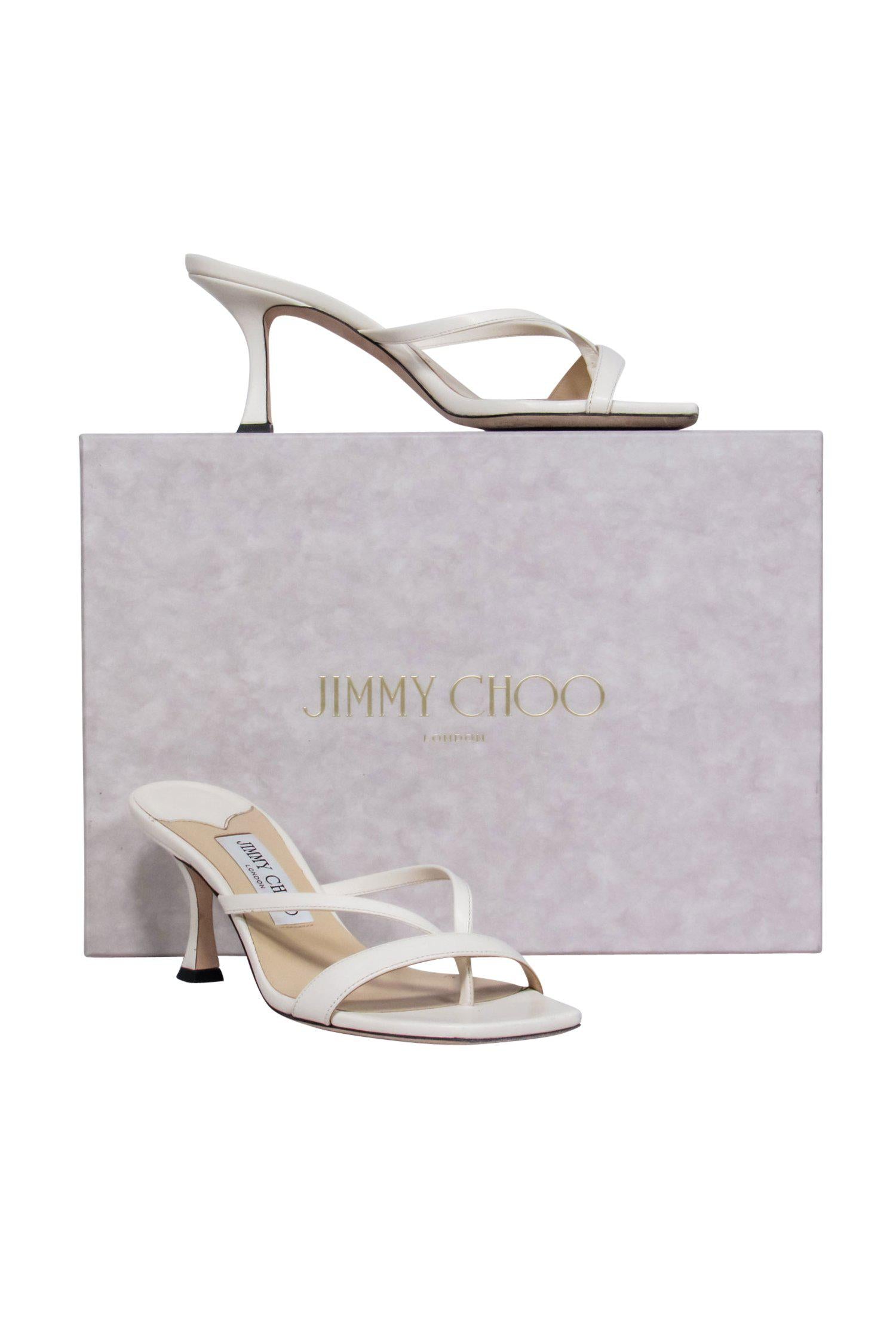 Jimmy Choo Maelie Pumps - White Leather Strappy Thong Square Toe, Size 7