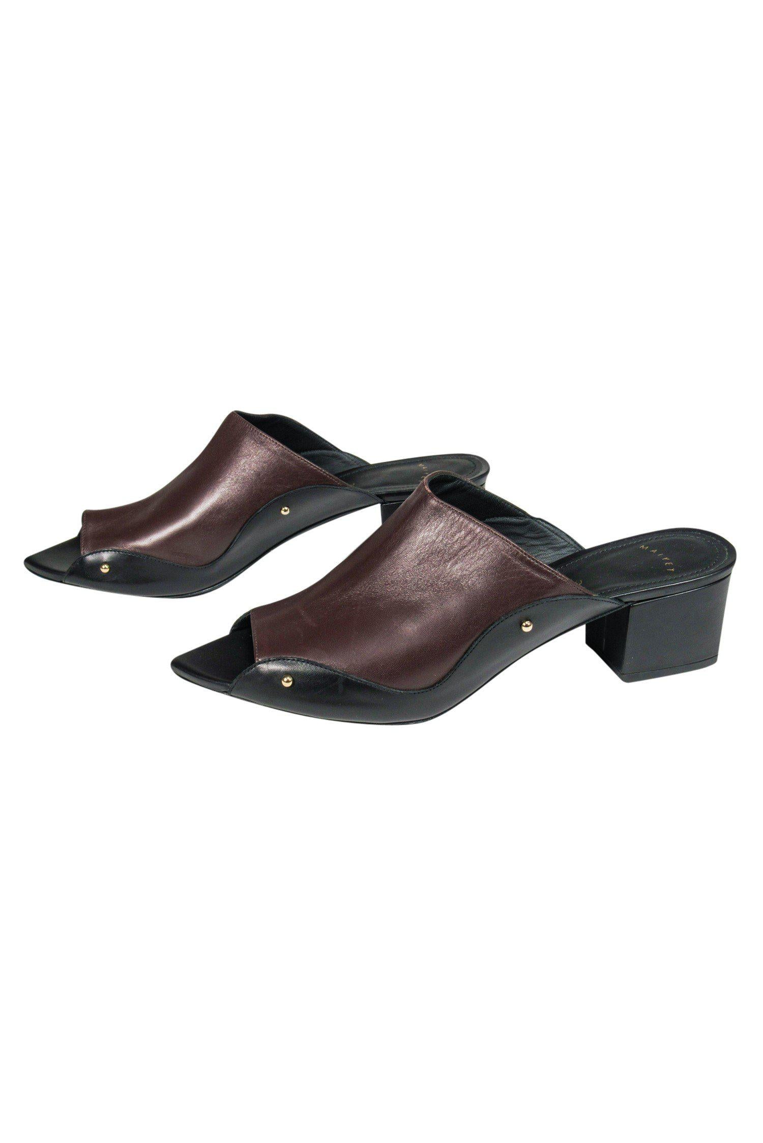 Maiyet's Stunning Brown Leather Block Heel Mules - Size 10
