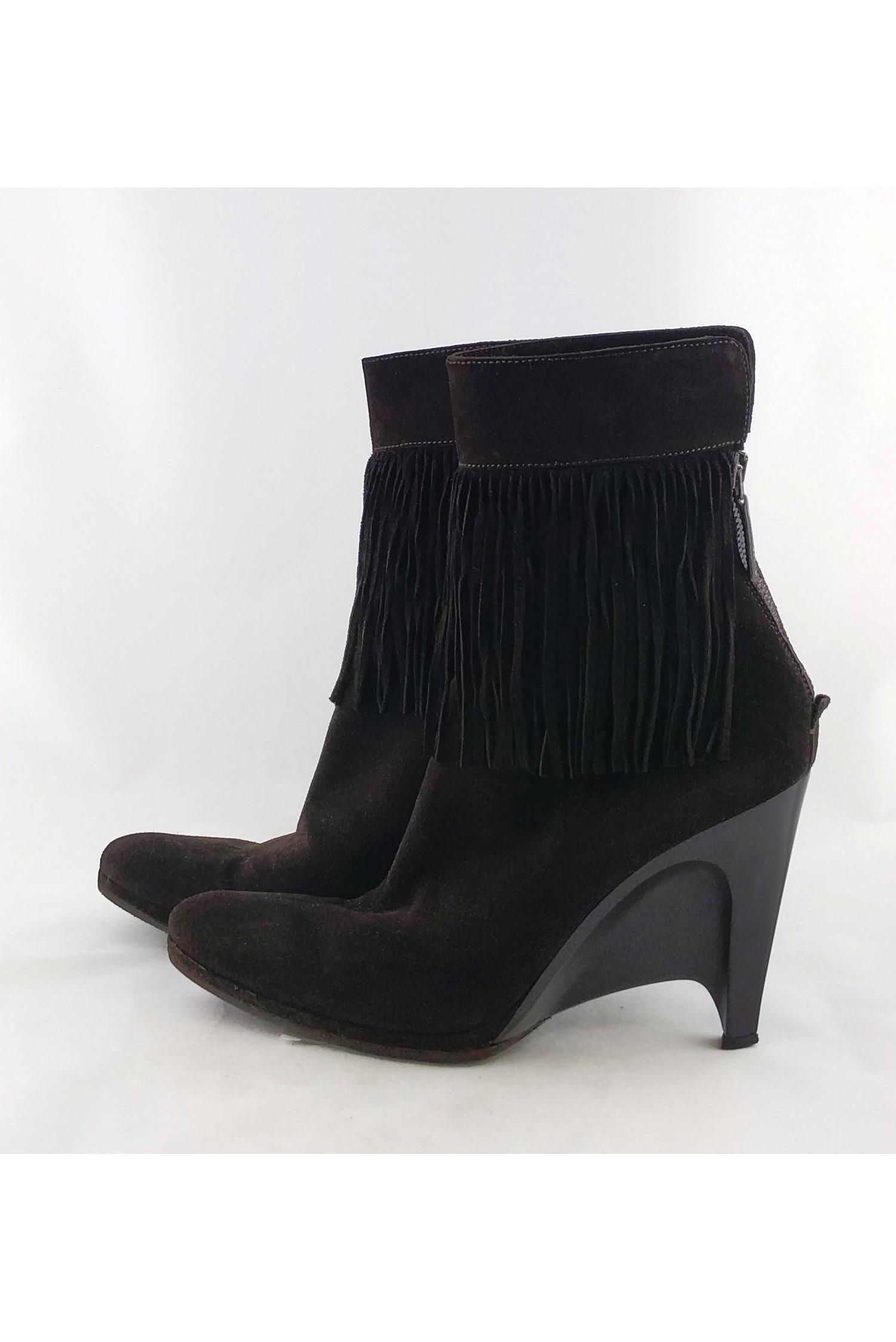 Helmut Lang's Stunning Brown Suede Fringe Booties - Size 9