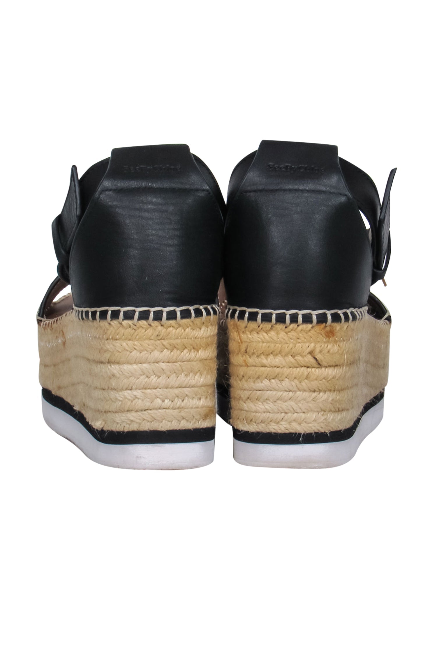 See by Chloe - Stunning Black Leather Espadrille Flatform Sandals in Size 8