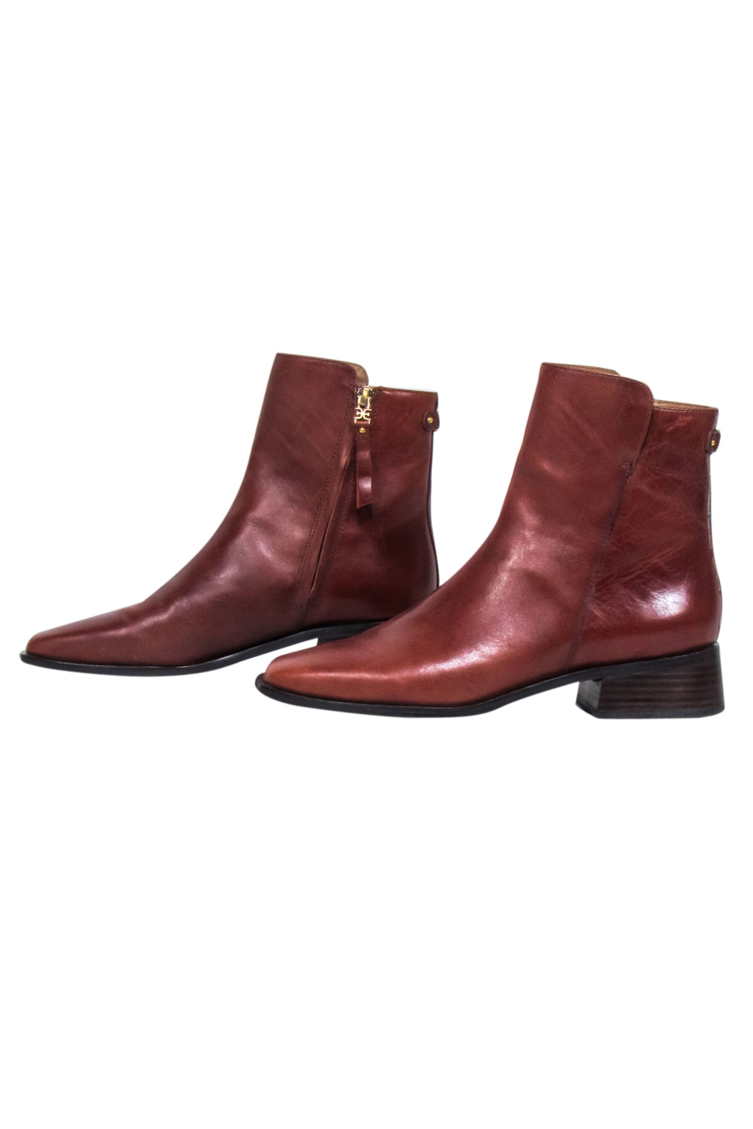 Sam Edelman Brown Leather Square Toe Short Boots - Size 8: Step Out in Style!