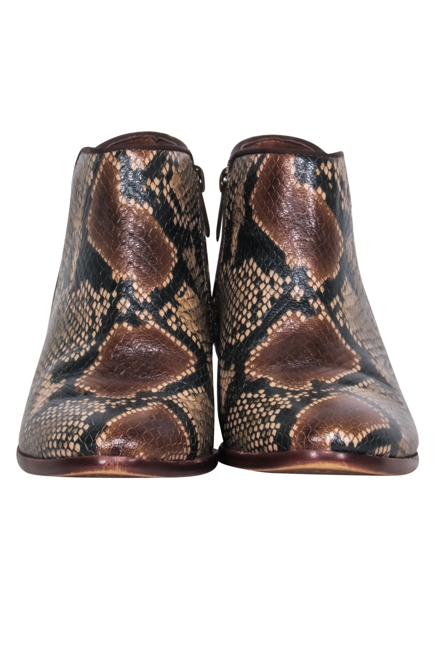 Sam Edelman Snake Print Leather Ankle Booties - Brown, Black & Tan, Size 6