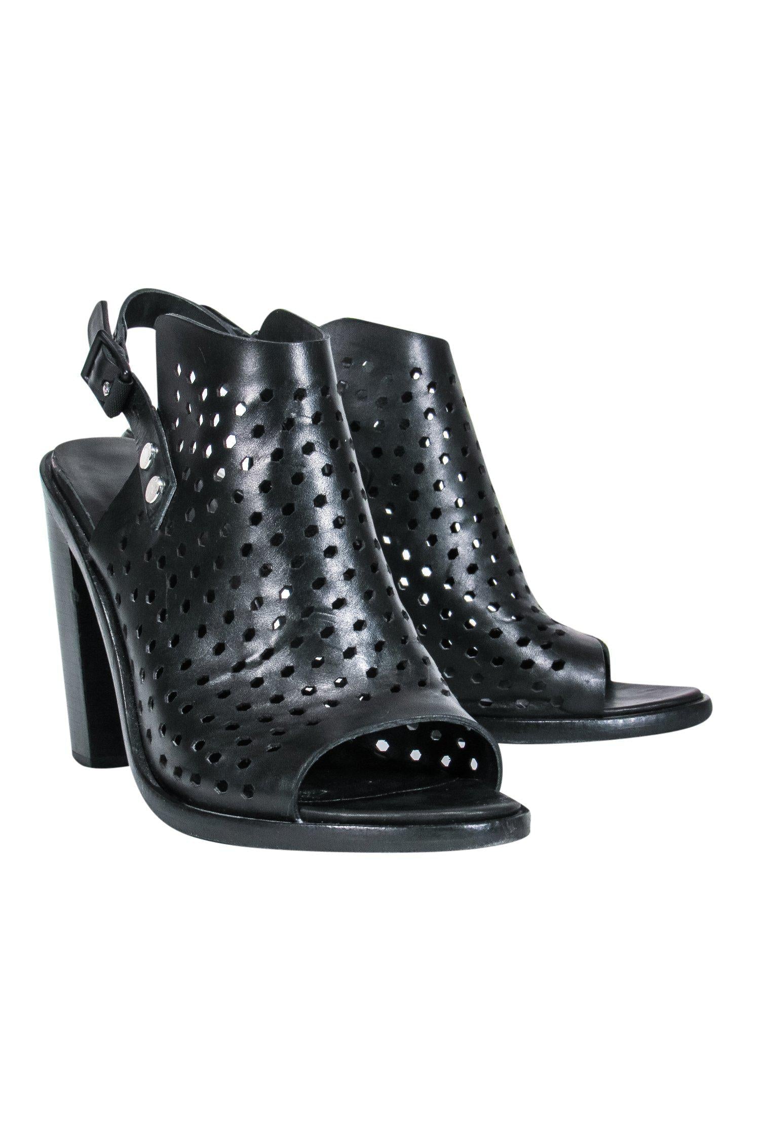 Rag & Bone - Stunning Black Peep Toe Heels with Laser Cut Design, Size 8.5
