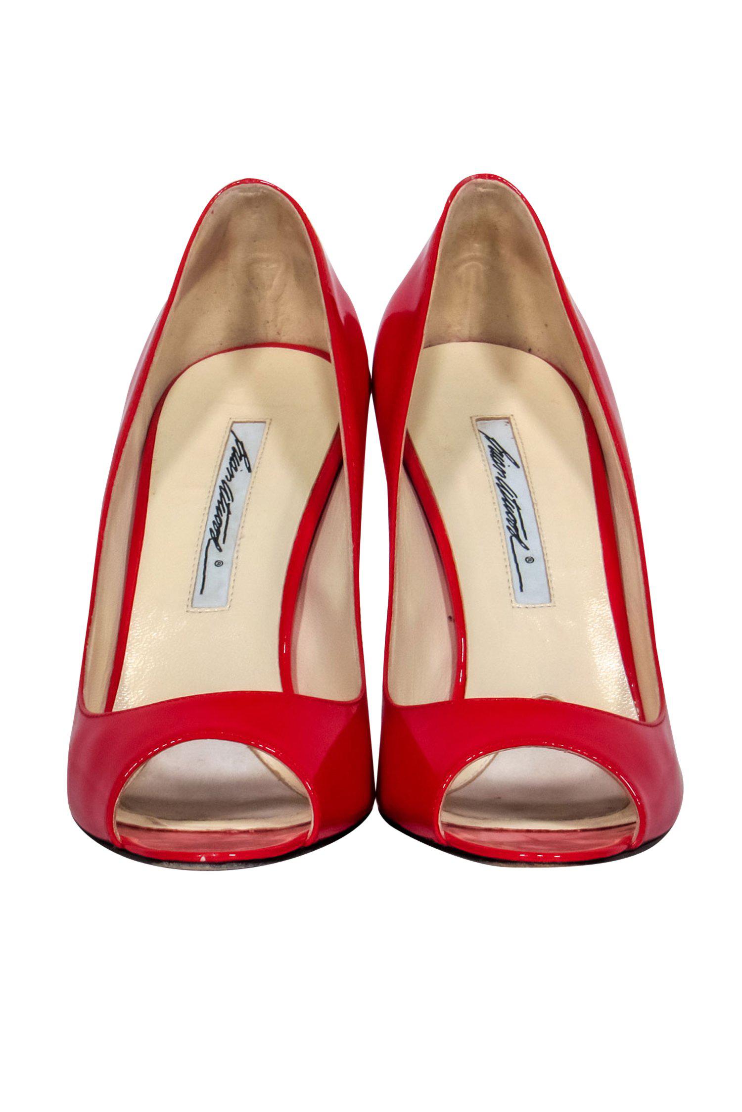Brian Atwood Red Patent Leather Peep - Toe Pumps: Size 7 Luxury for Your Closet