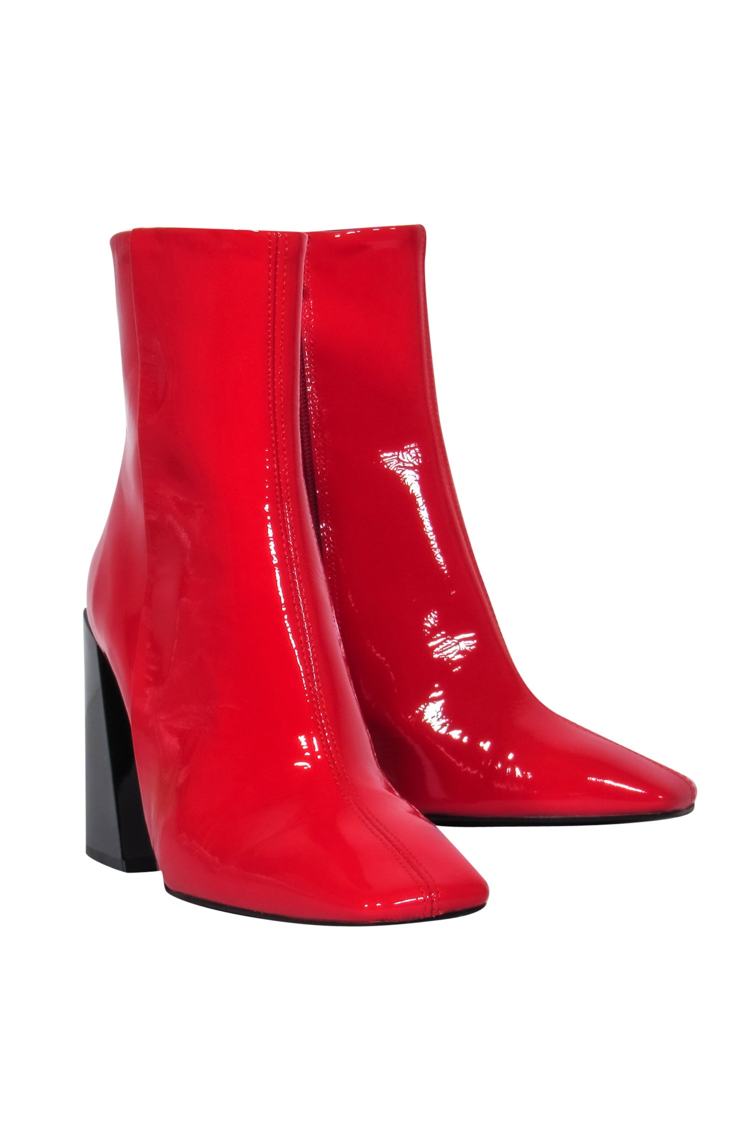 L'Intervalle Red Patent Leather Square Toe Block Heel Booties - Size 7