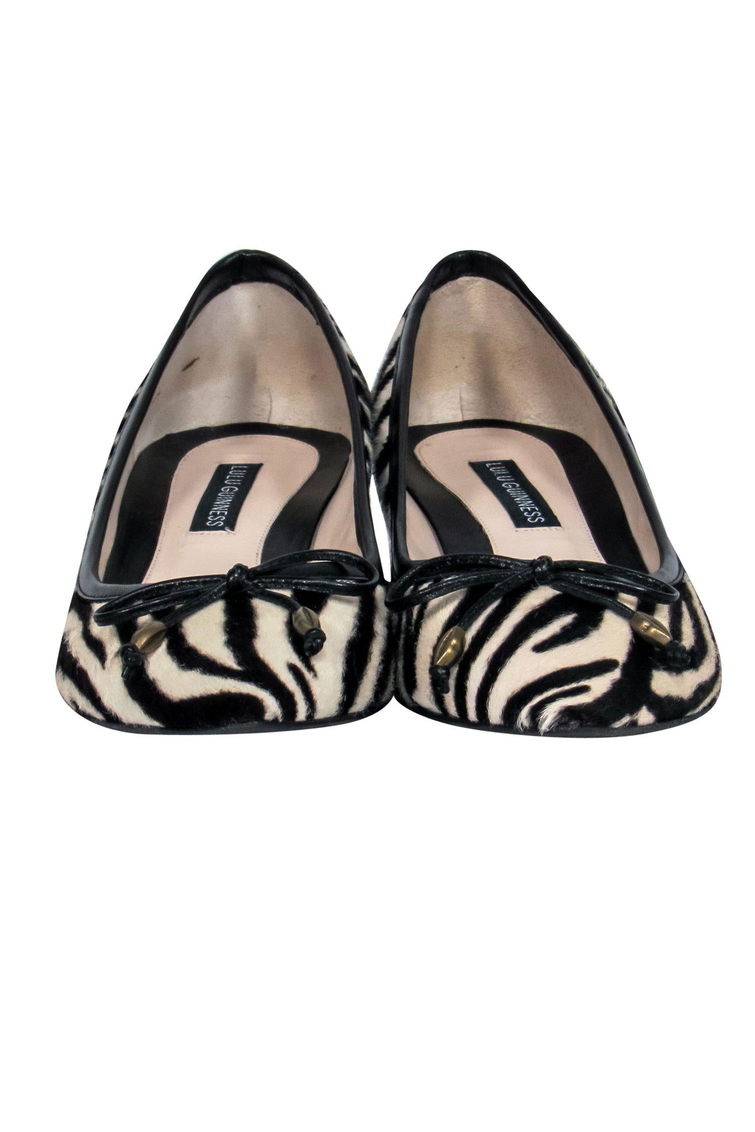 Lulu Guinness - Stunning Black & White Pony Hair Zebra Print Kitten Heels, Size 7