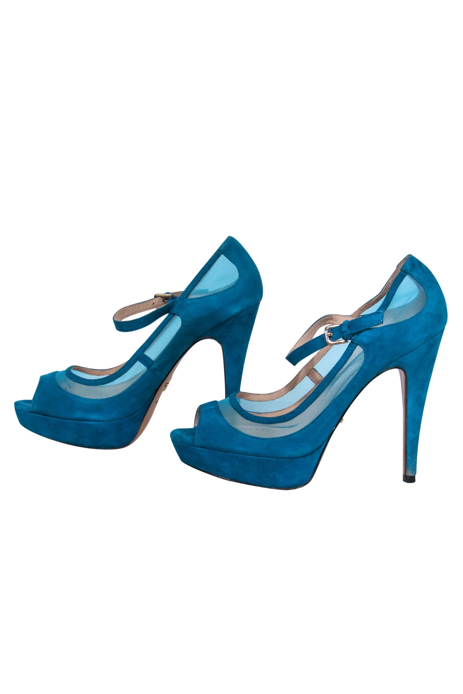Pour La Victoire - Stunning Teal Suede Mary Jane Platform Pumps with Mesh, Size 8