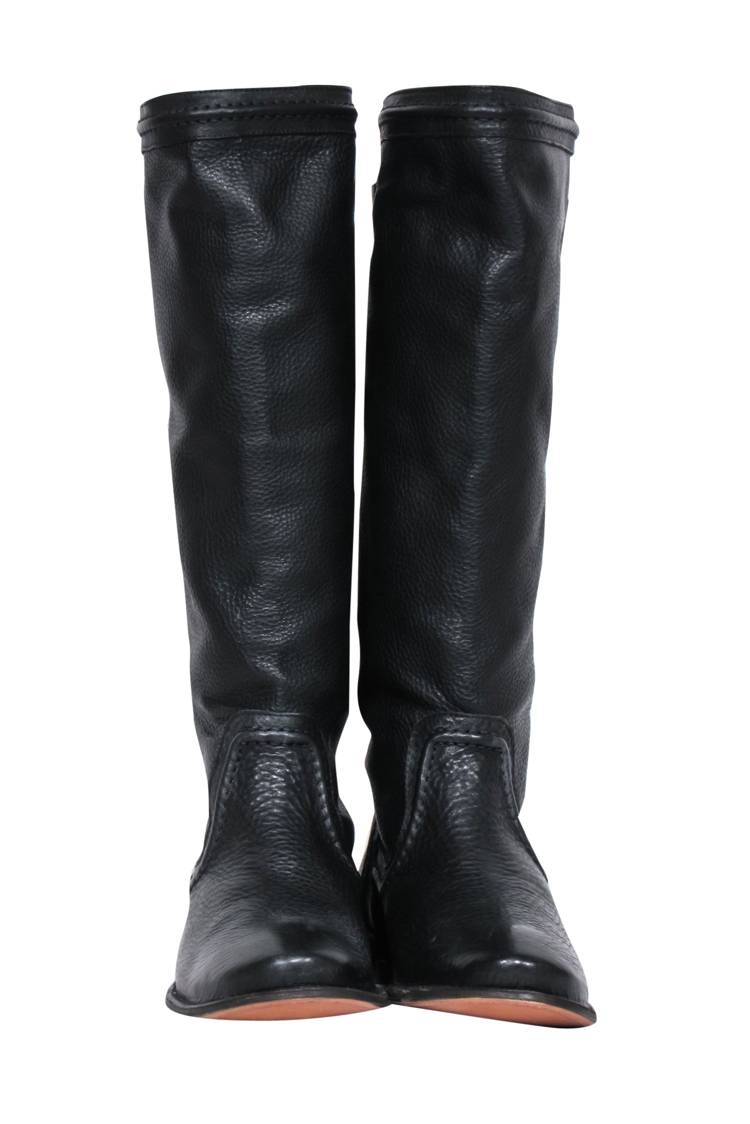 Frye - Stunning Black Pebbled Leather Calf High Paige Trapunto Boots in Size 7.5