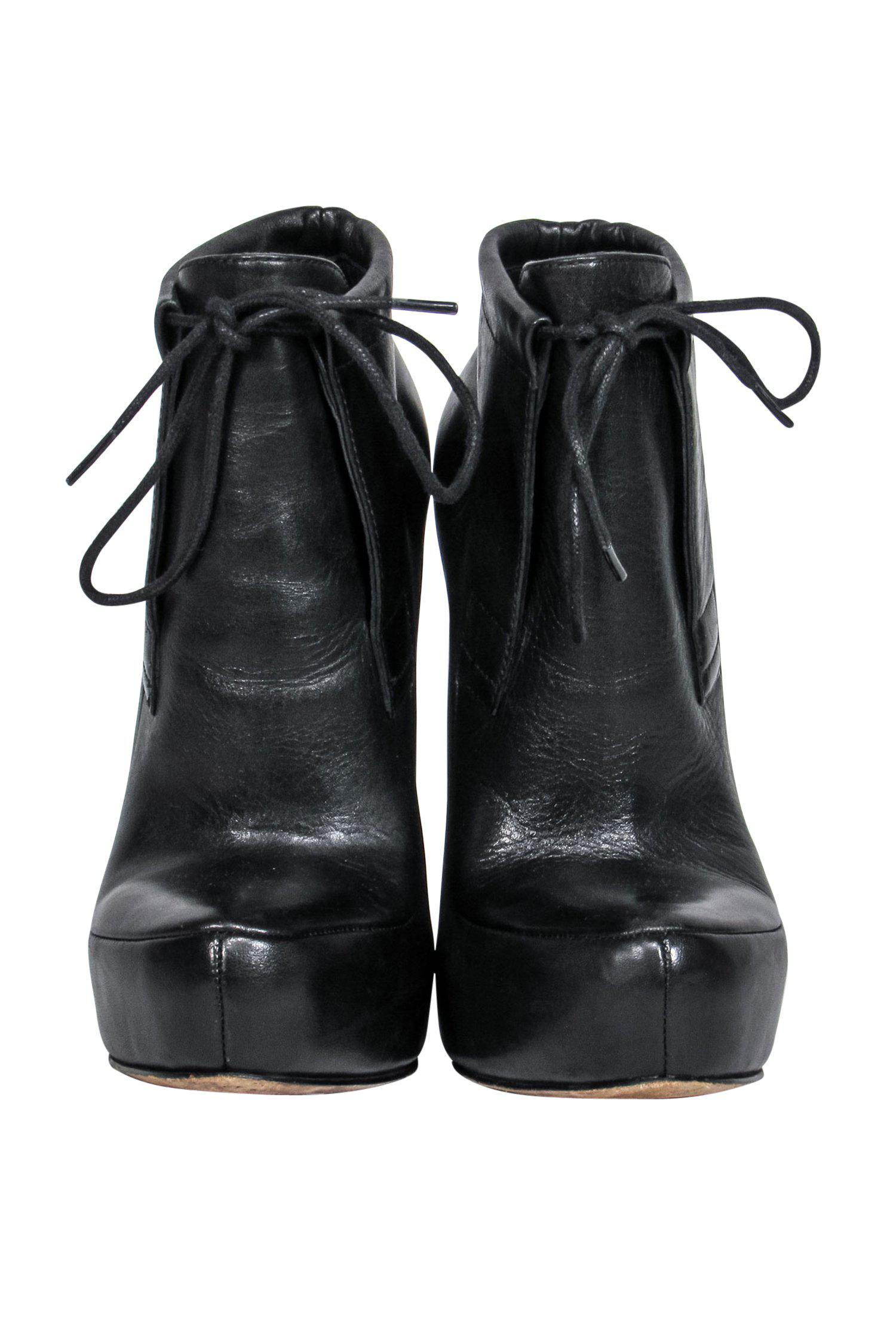 Alexander Wang Black Leather High Heel Tied Platform Booties - Size 6