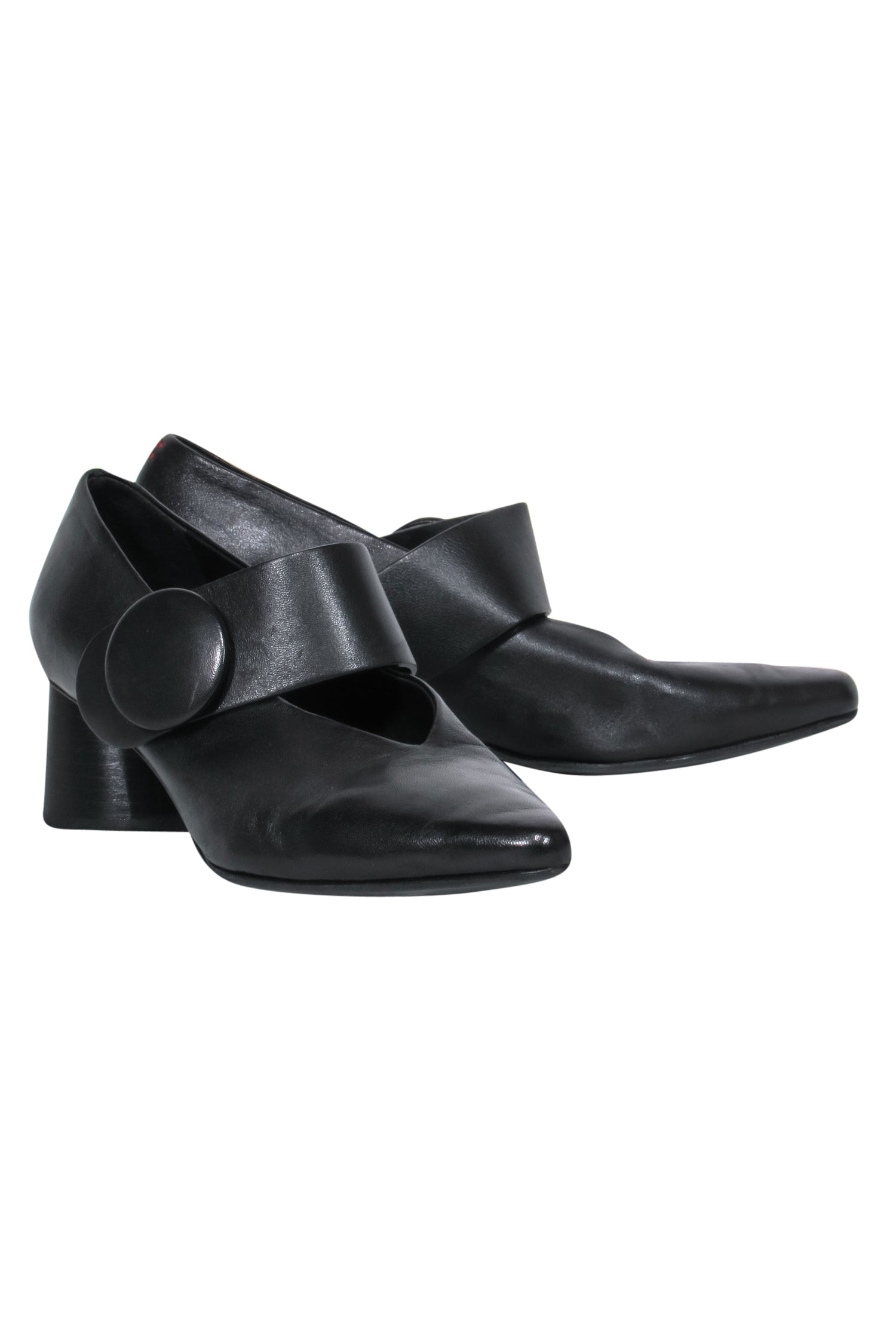Halmanera Black Leather Pointed Toe Block Heel Mary Janes - Size 7.5 - Fashionable Footwear!