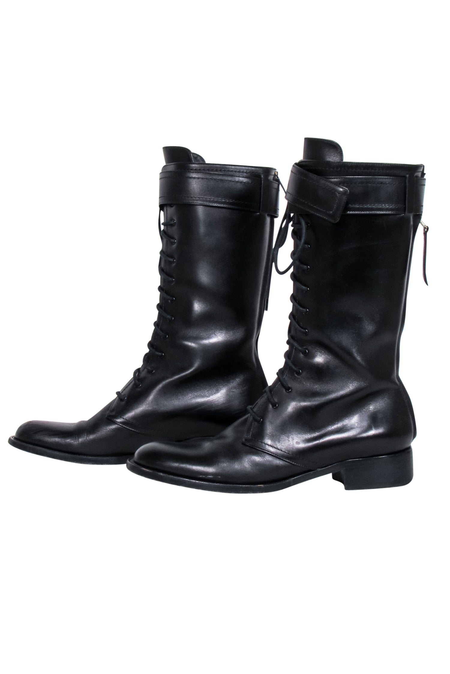 Tamara Mellon's Stunning Black Leather Tall Combat Boots - Size 9