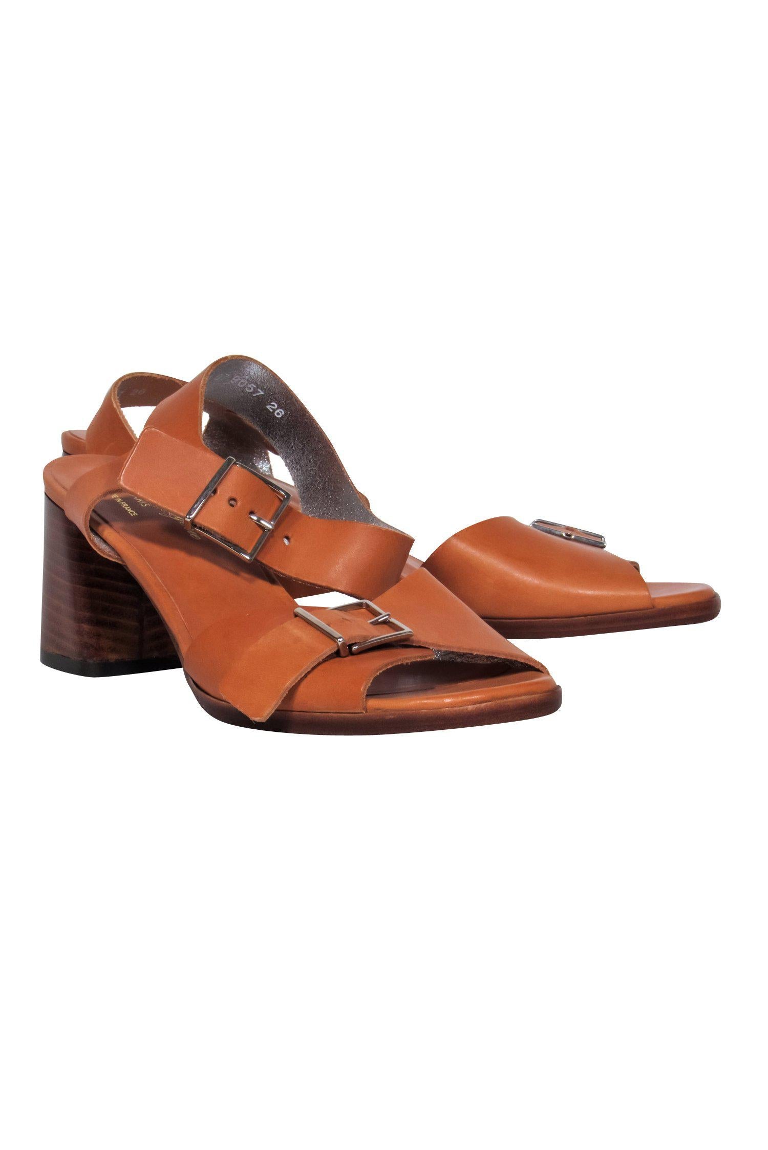 Robert Clergerie Brown Leather Buckle Strap Block Heel Sandals - Size 8.5, Must - Have Fashion!