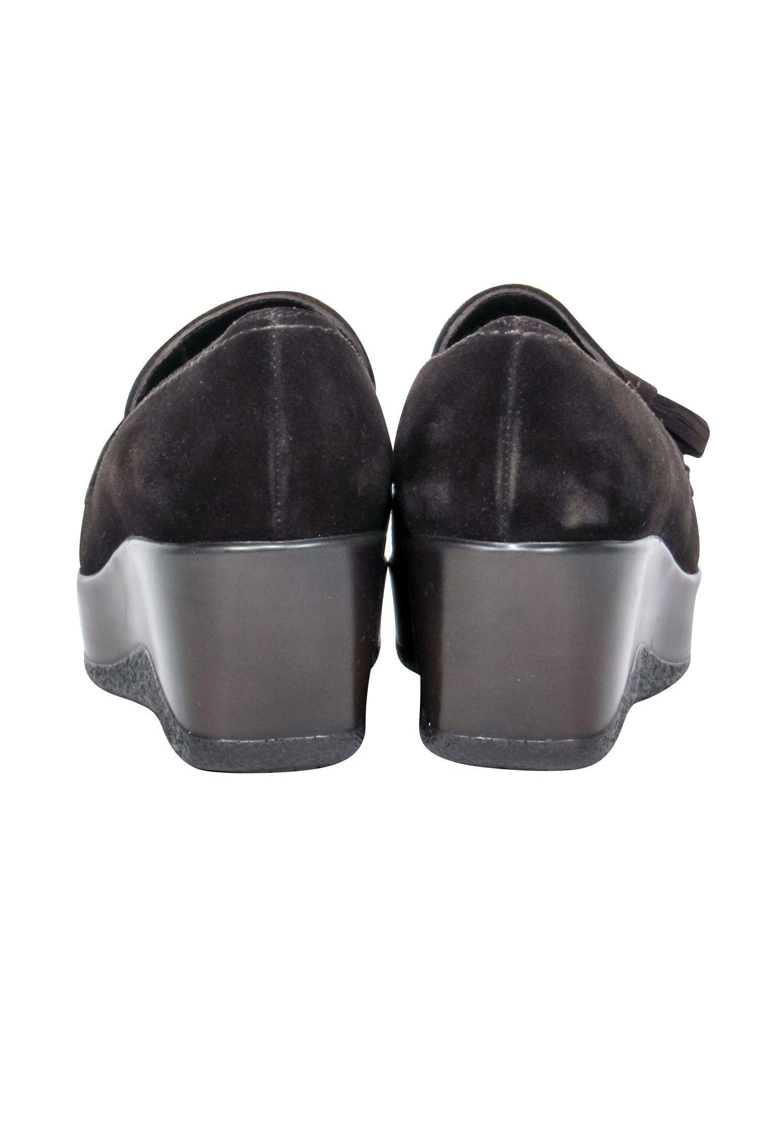 Stuart Weitzman's Edgy Brown Suede Platform Wedge Loafers - Size 6