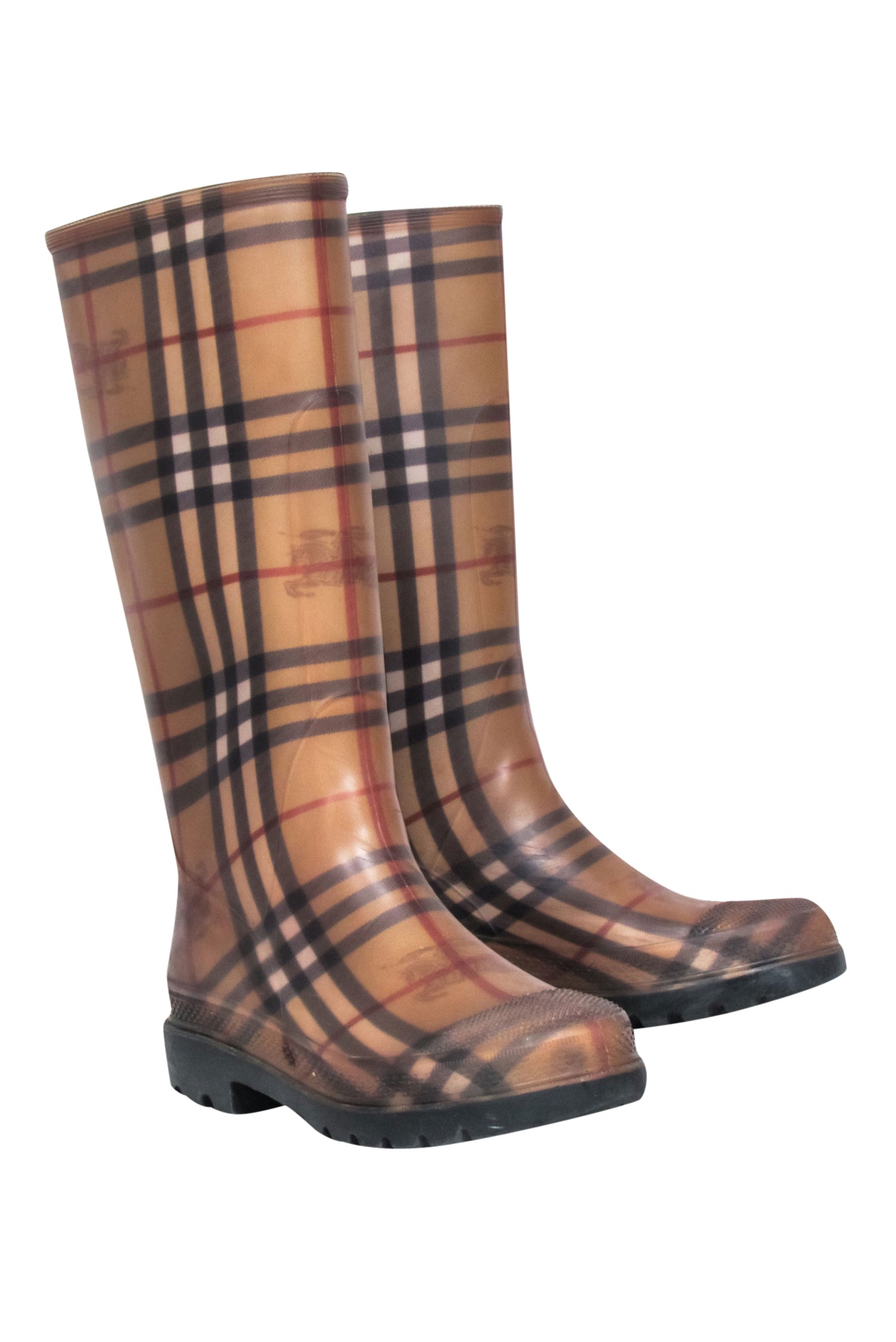 Burberry - Stylish Beige Signature Plaid Rubber Rainboots, Size 6