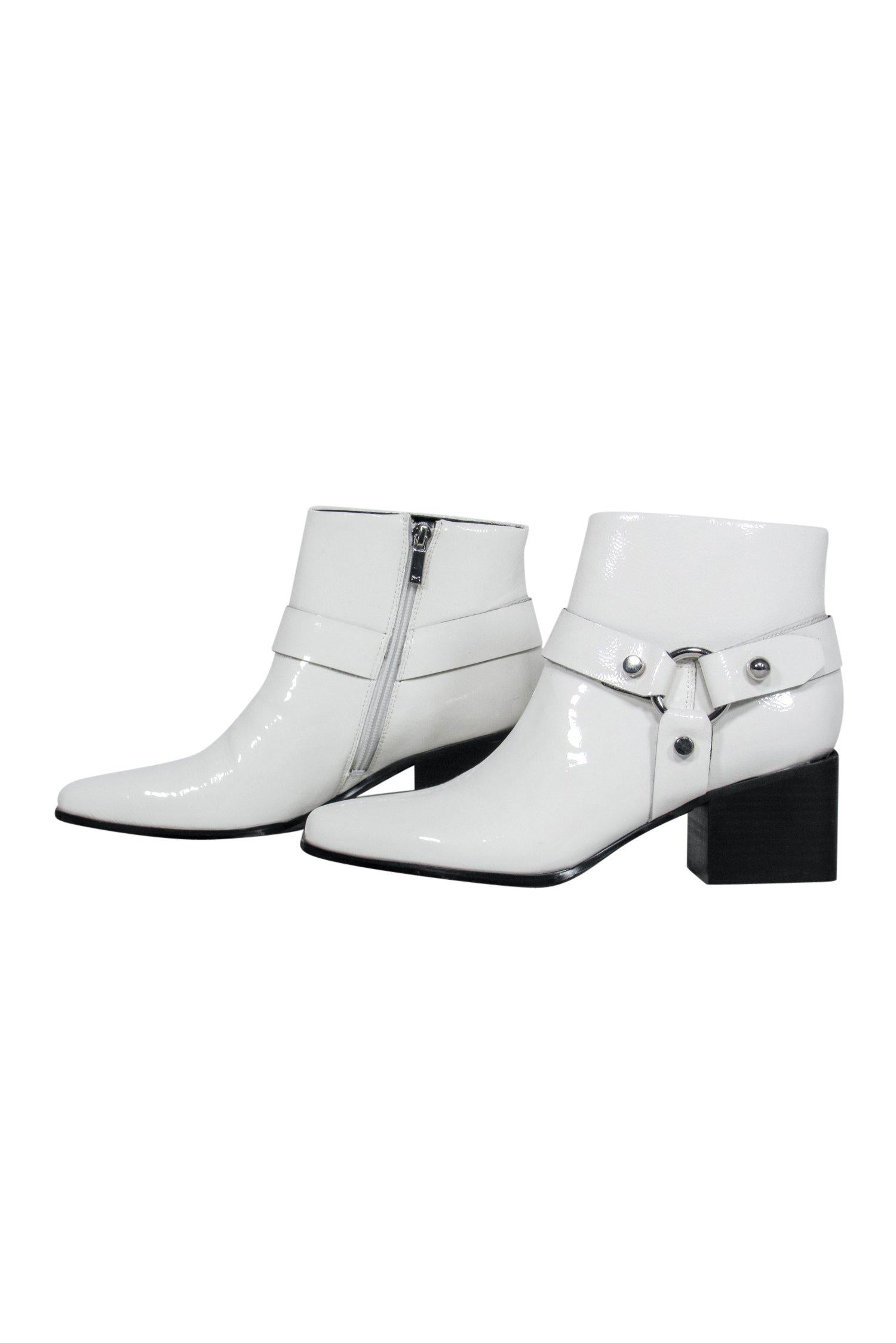 Marc Fisher White Patent Leather Buckle Booties - Size 8.5: Hot and Edgy!