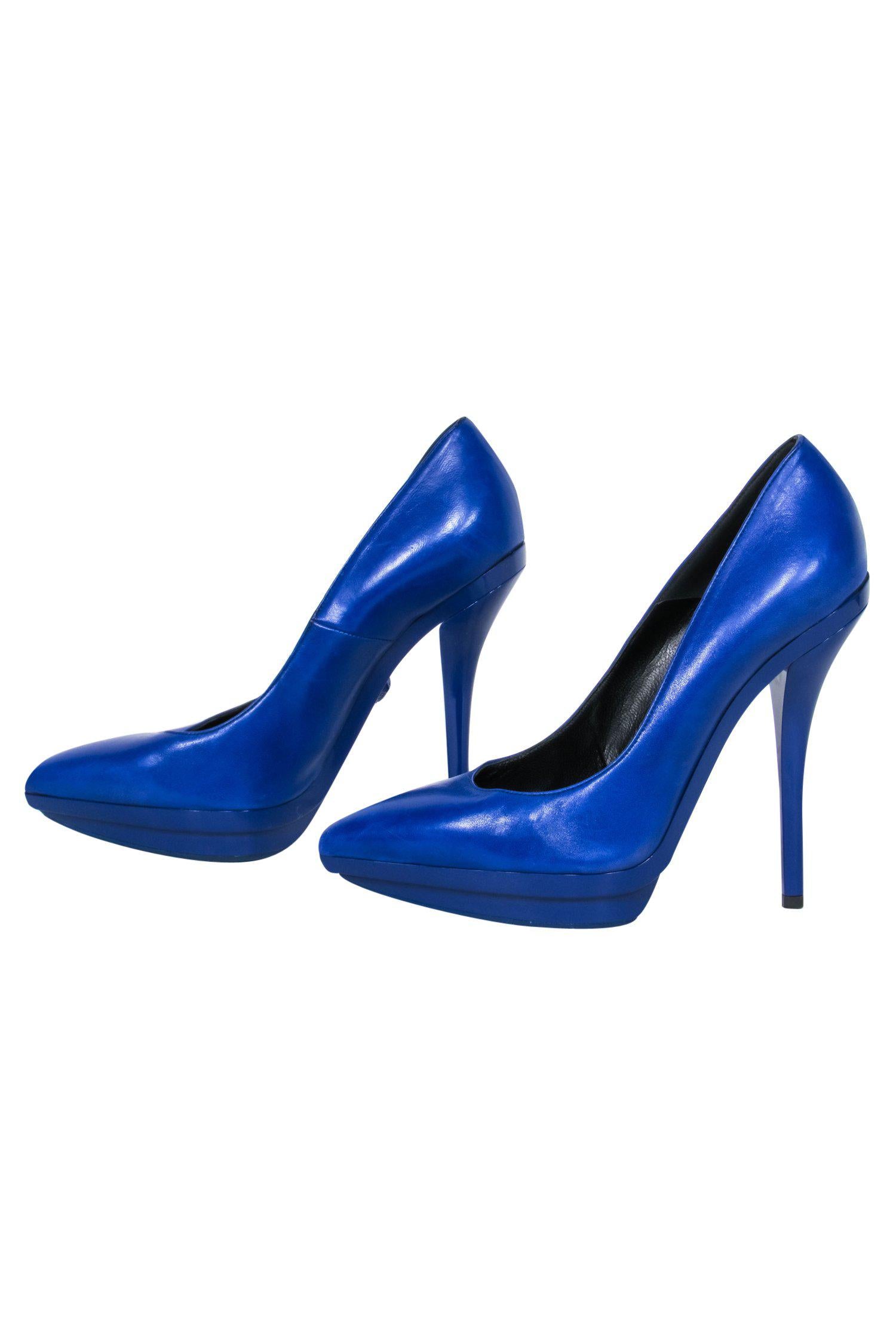 Versace Cobalt Blue Leather Pointed-Toe Platform Stilettos - Size 8