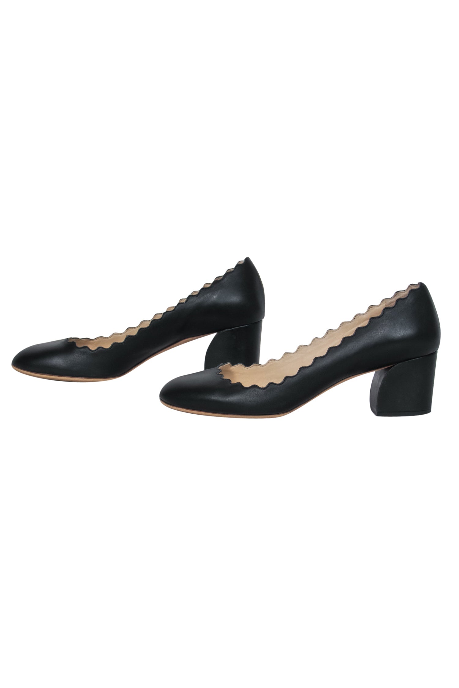 Chloe Black Leather Scalloped Block Heel Lauren Pumps - Size 5.5, Irresistible Style!