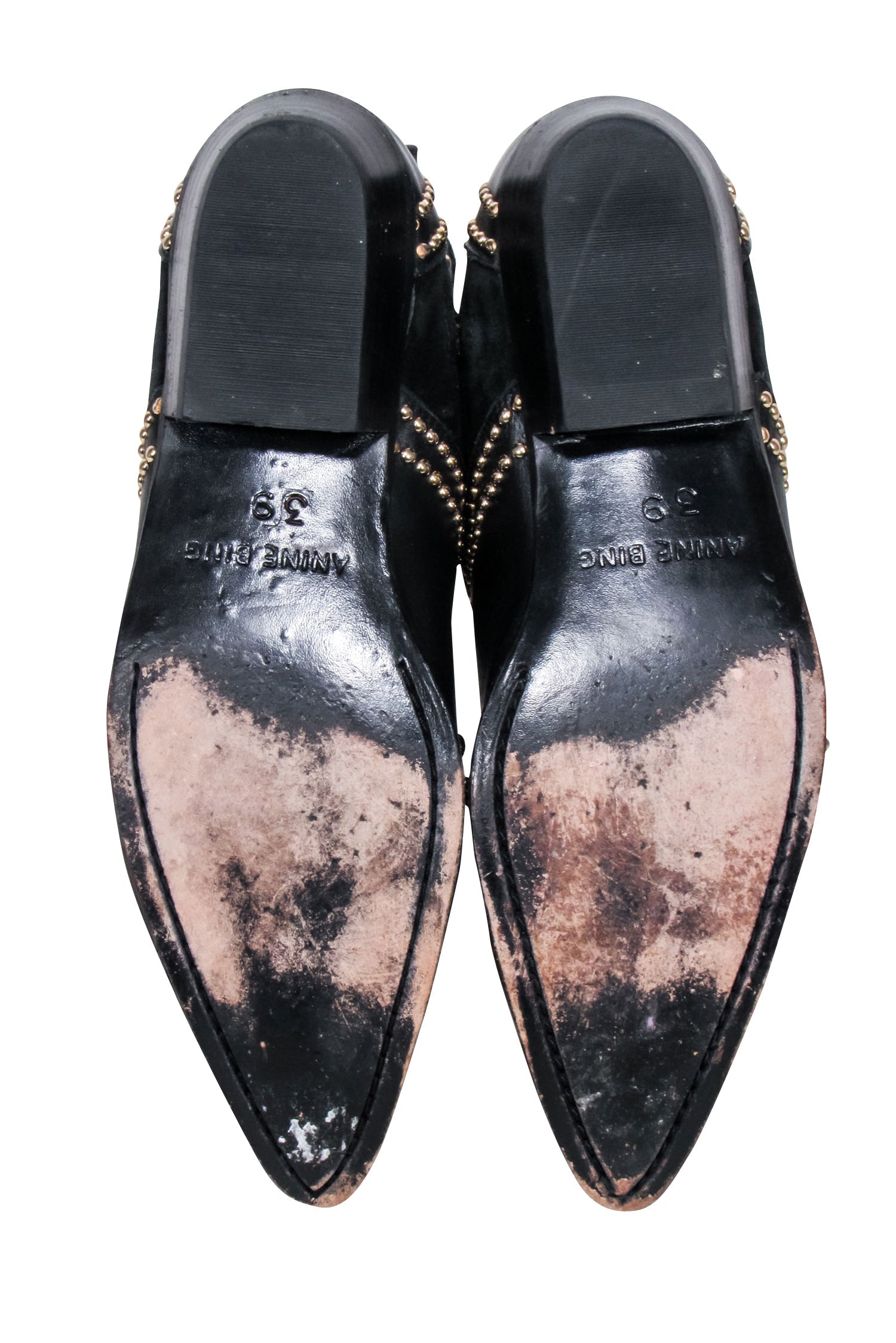 Anine Bing Charlie Studded Black Leather Short Boots - Size 9
