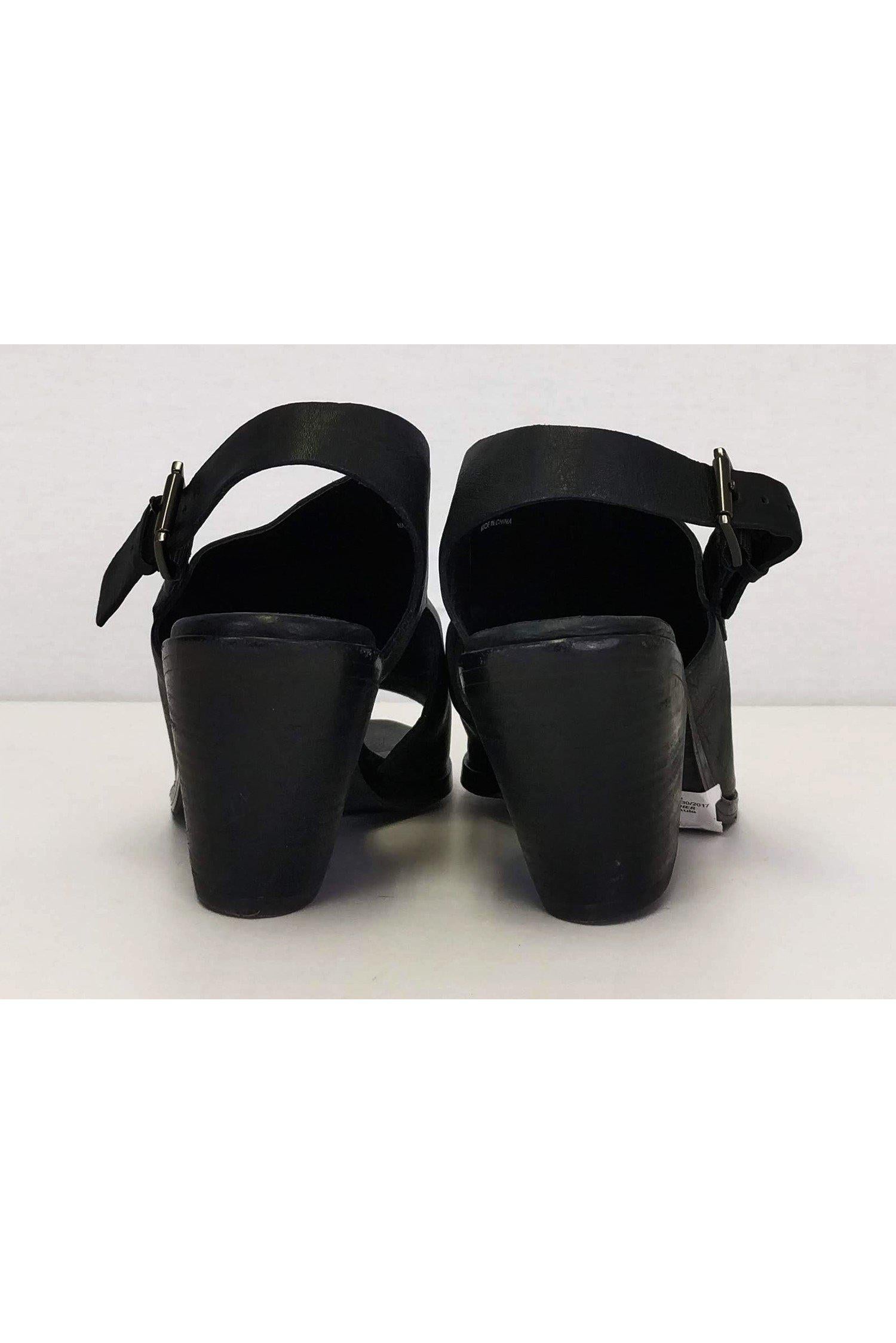 Eileen Fisher's Chic Black Leather Open Toe Mules - Size 8.5