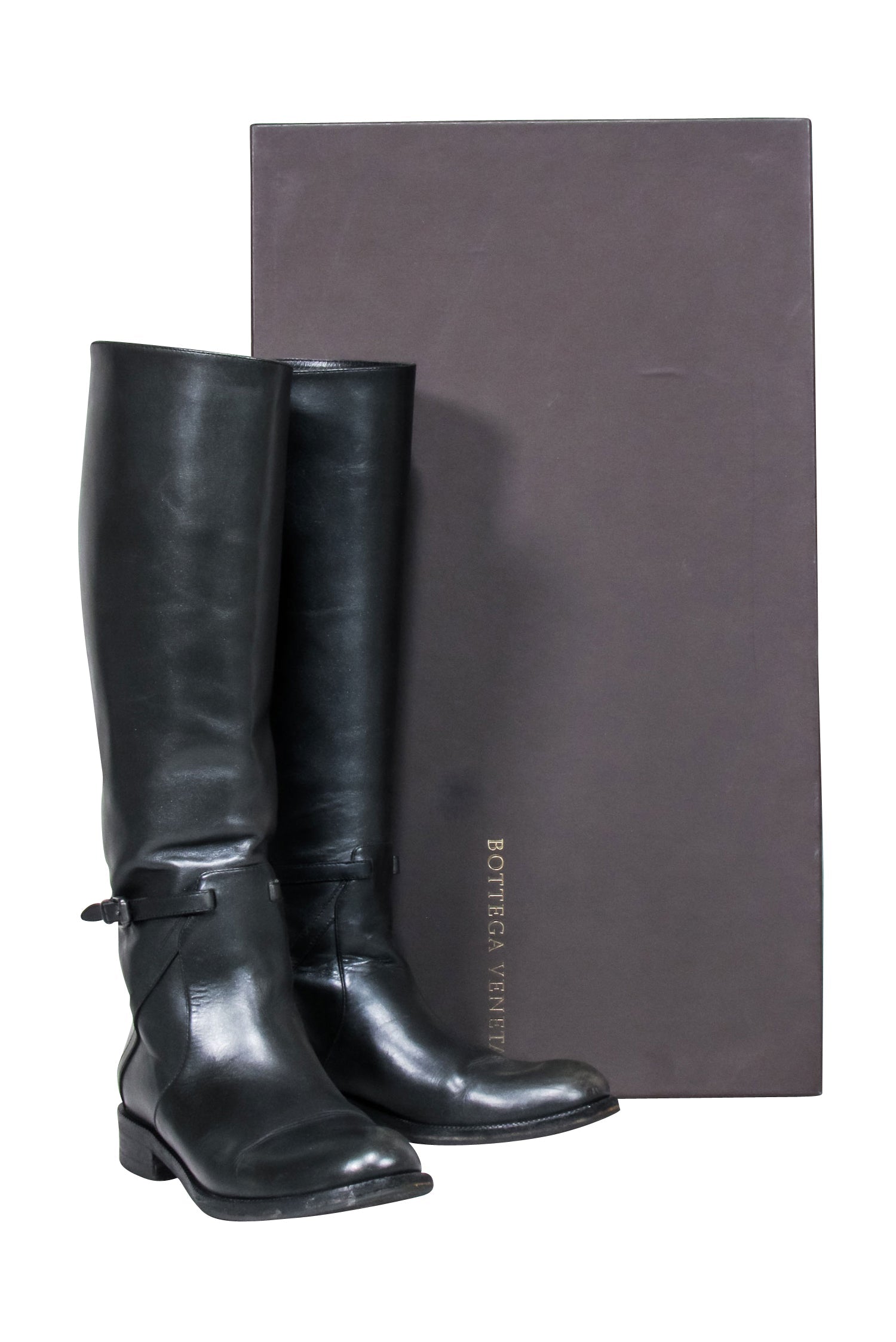 Bottega Veneta - Chic Black Leather Tall Riding Boots, Size 6.5