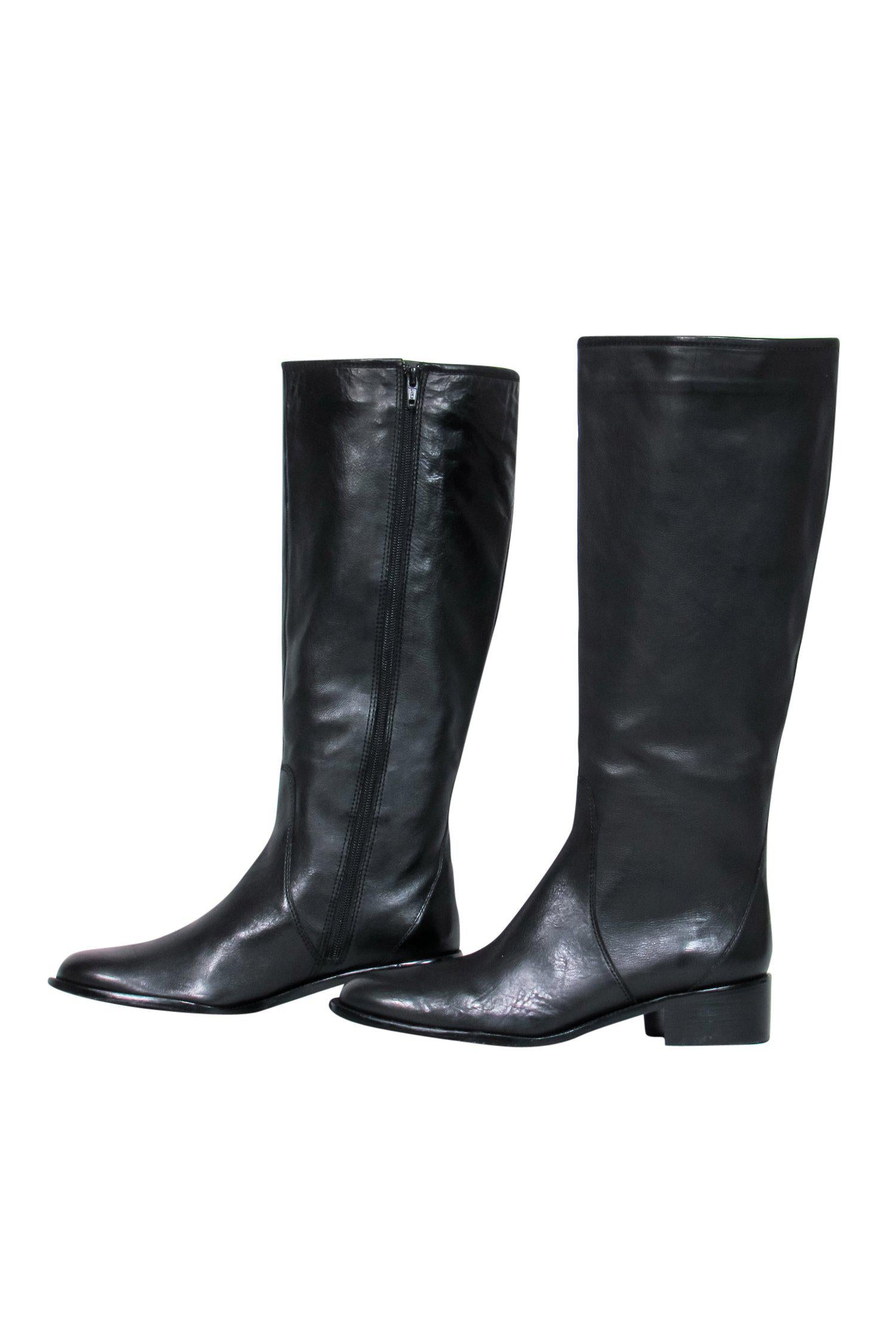 Delman's Stylish Black Leather Heeled Riding Boots - Size 9