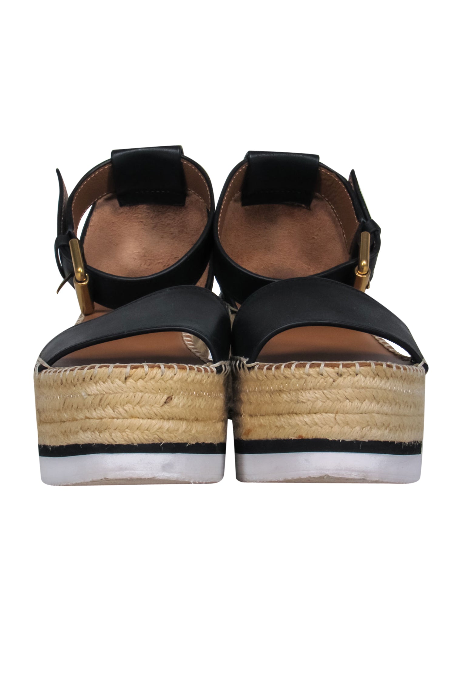 See by Chloe - Stunning Black Leather Espadrille Flatform Sandals in Size 8