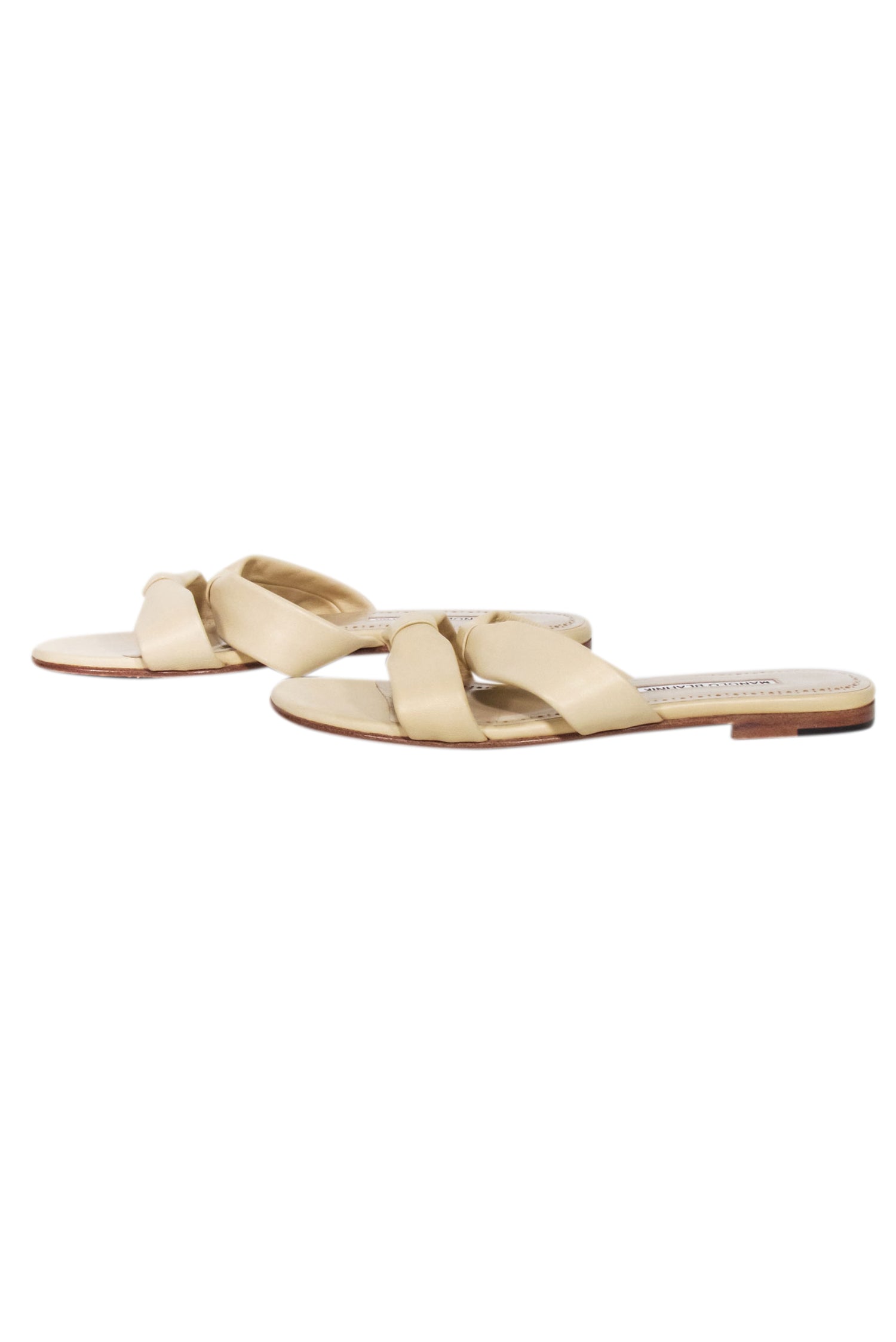 Manolo Blahnik's Irresistible Light Beige Nappa Leather Pallera Knotted Sandals - Size 7