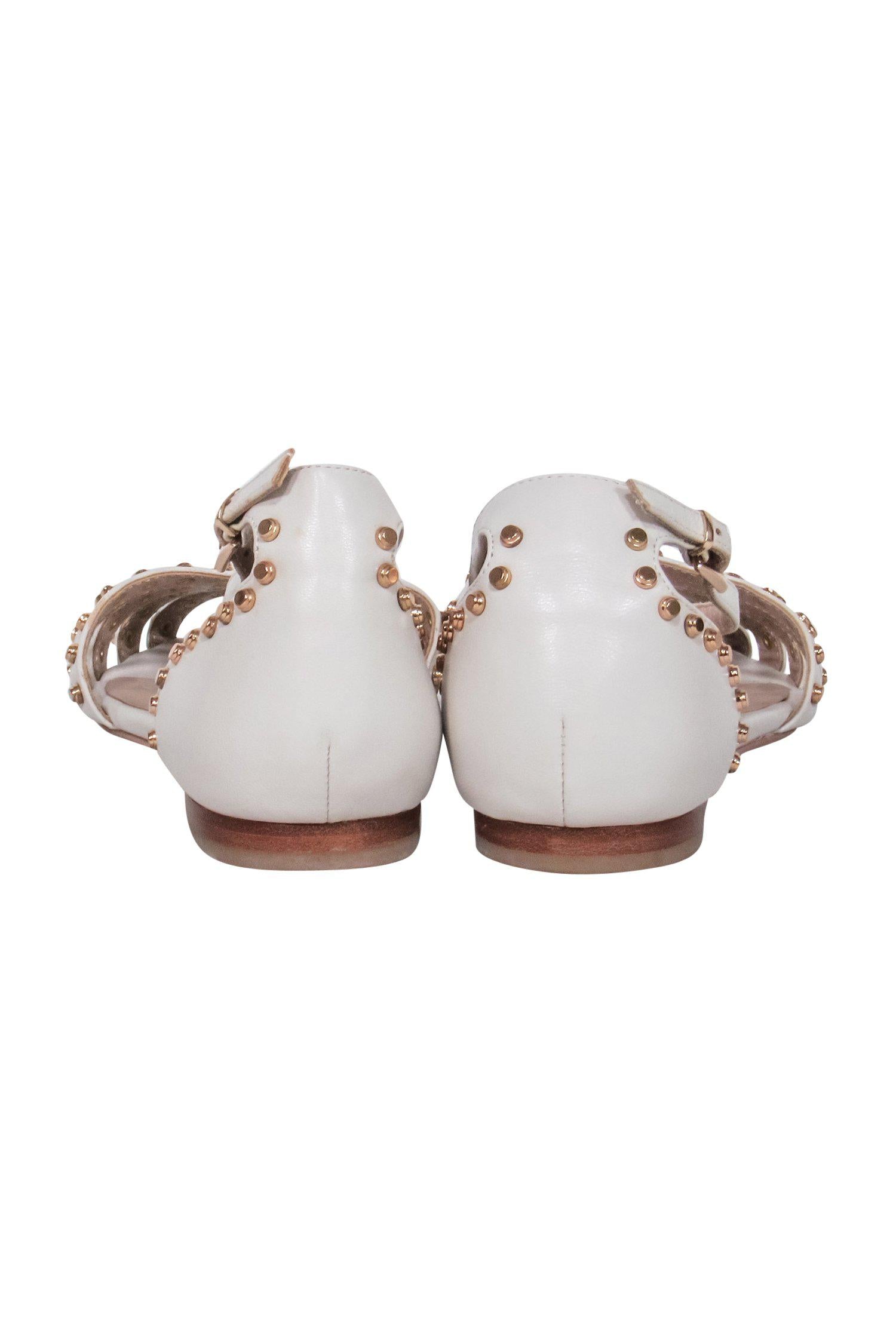 Lola Cruz Beige Leather Studded Gladiator Sandals - Size 8