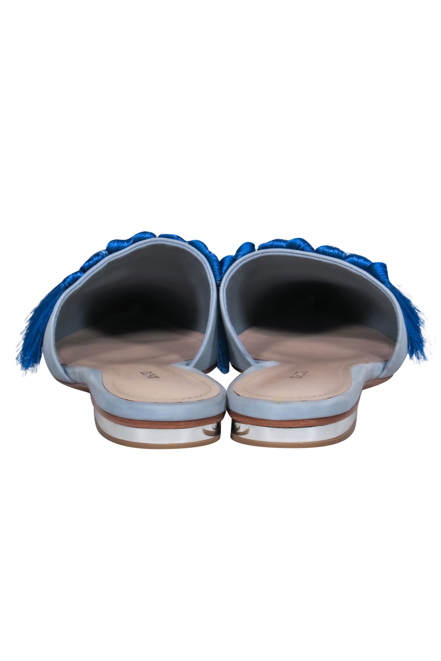 Schutz Light Blue Leather Fringed Pointed-Toe Mules - Size 8.5