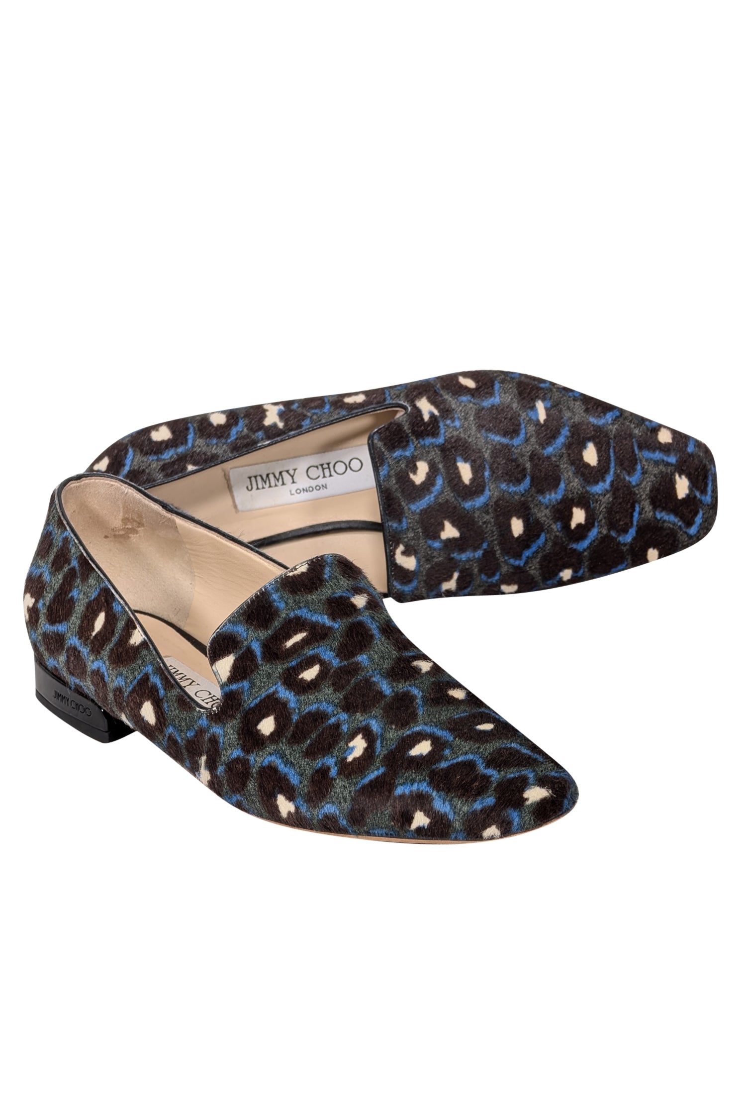 Jimmy Choo Blue & Grey Leopard Print Flat Shoes - Size 6