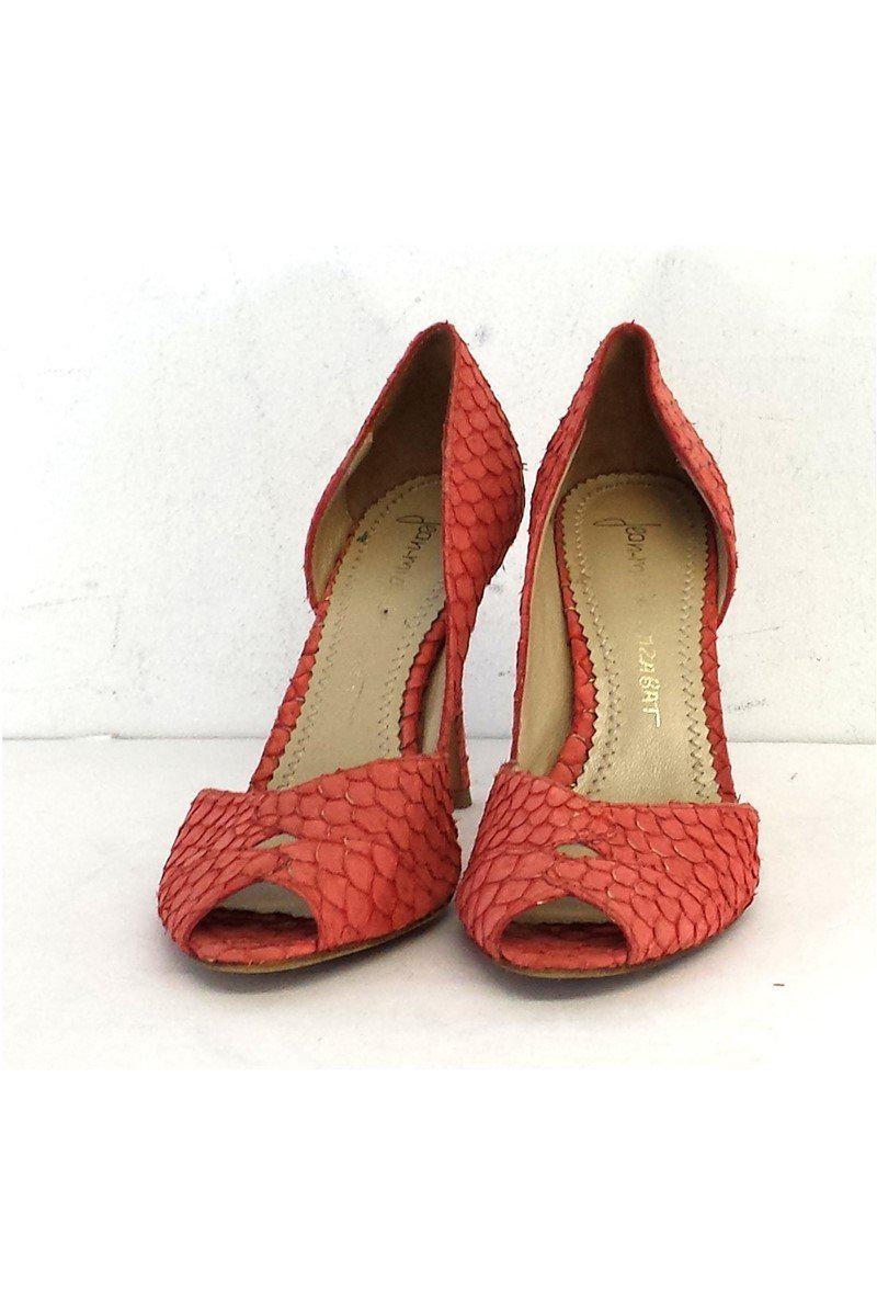 Jean-Michel Cazabat's Stunning Coral Snakeskin Peep Toe Heels - Size 7