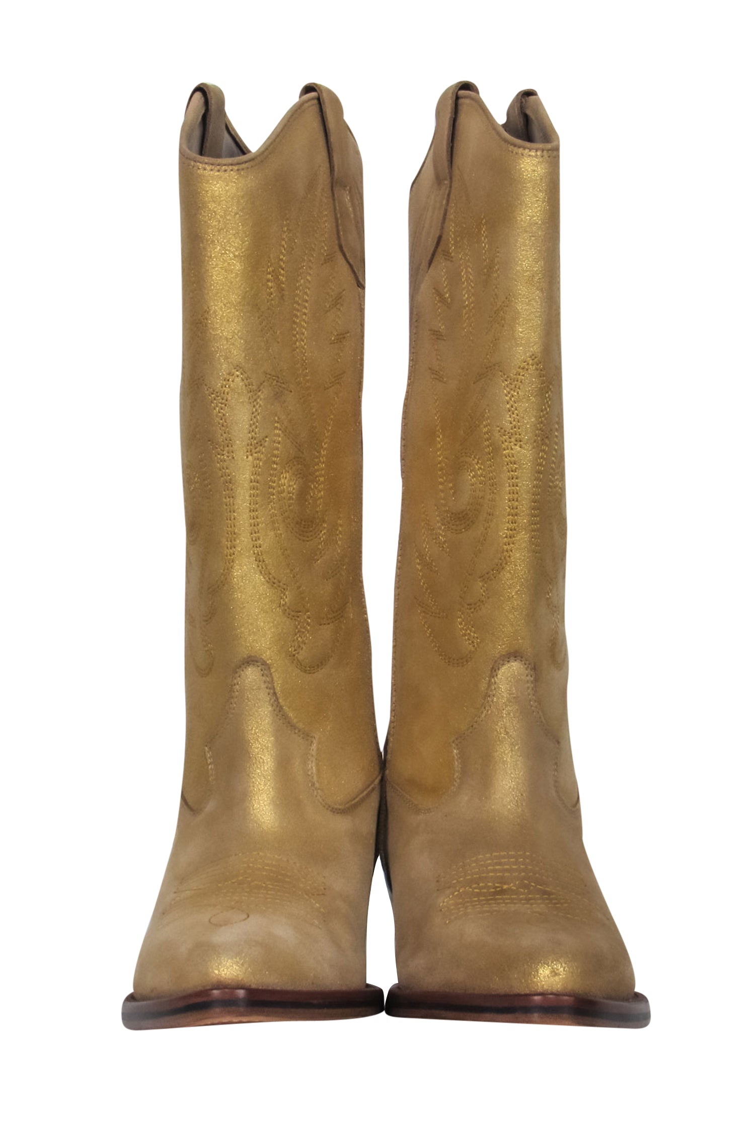 Toral Golden Glitter Suede Cowboy Boots - Size 10 - Add Some Sparkle to Your Step!