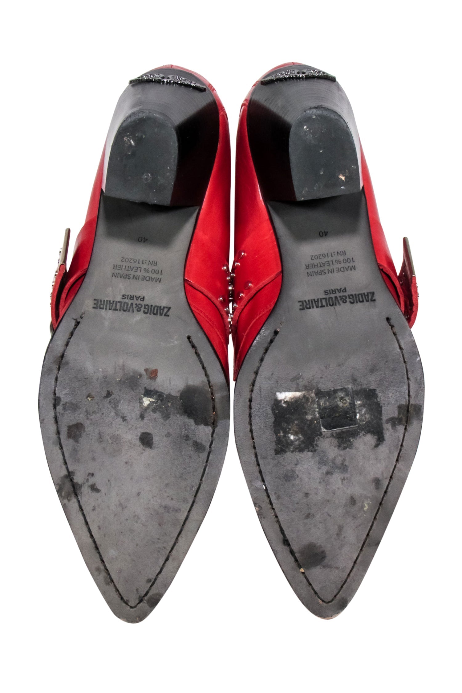 Zadig & Voltaire Red and Black Western Leather Booties - Size 9