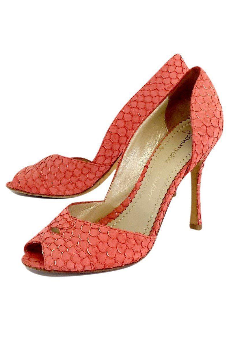 Jean-Michel Cazabat's Stunning Coral Snakeskin Peep Toe Heels - Size 7