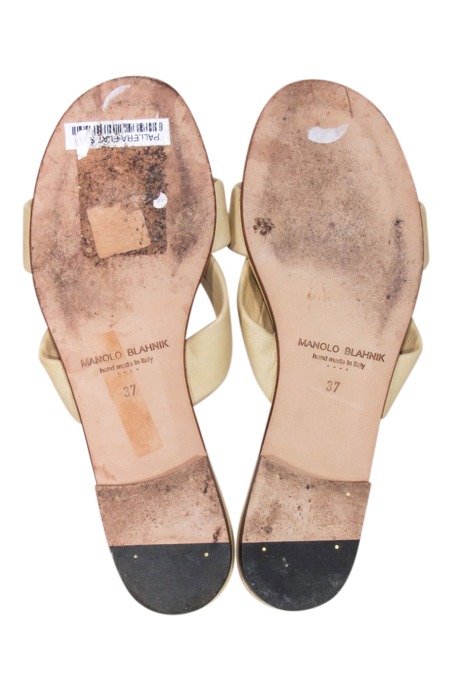Manolo Blahnik's Irresistible Light Beige Nappa Leather Pallera Knotted Sandals - Size 7