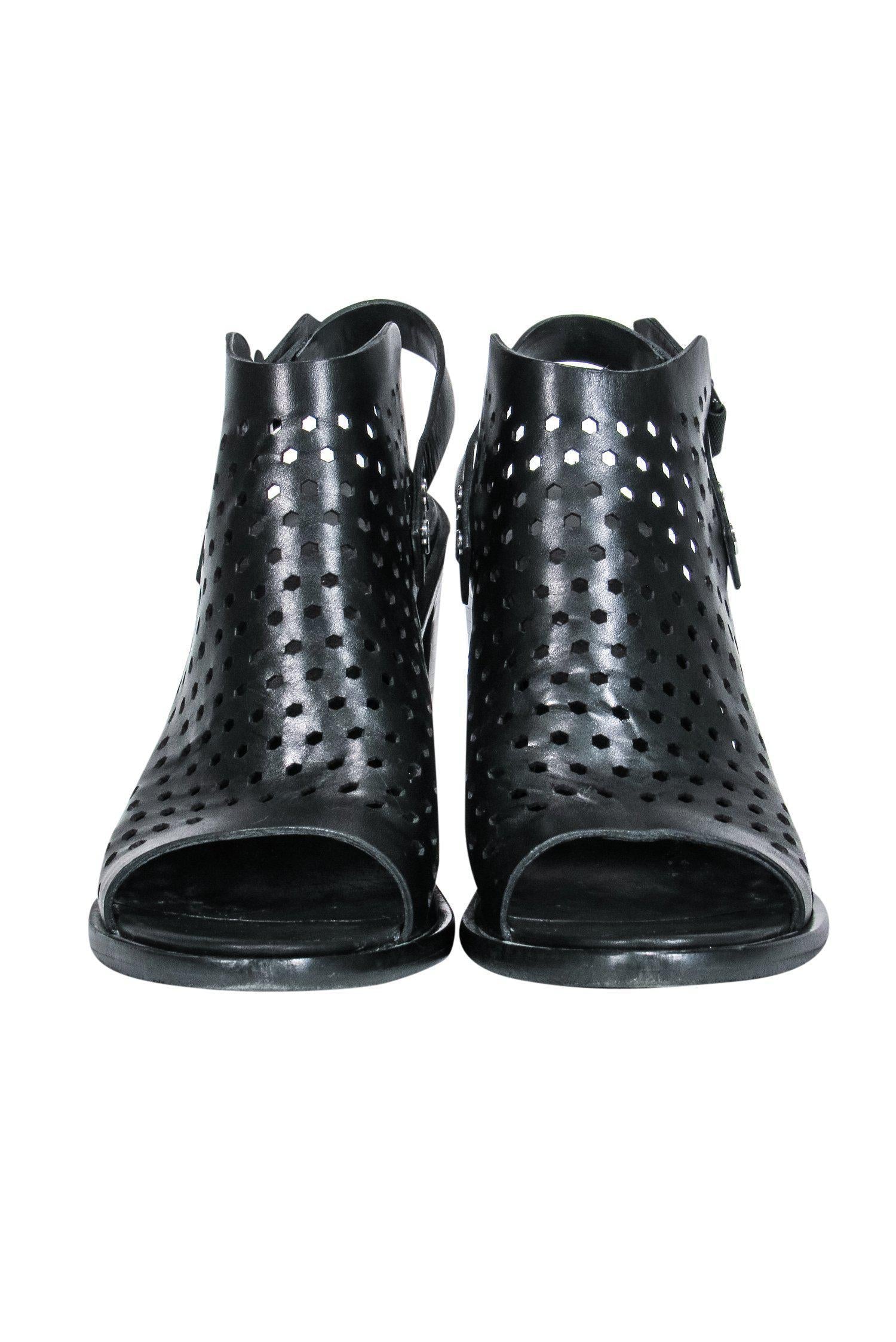 Rag & Bone - Stunning Black Peep Toe Heels with Laser Cut Design, Size 8.5