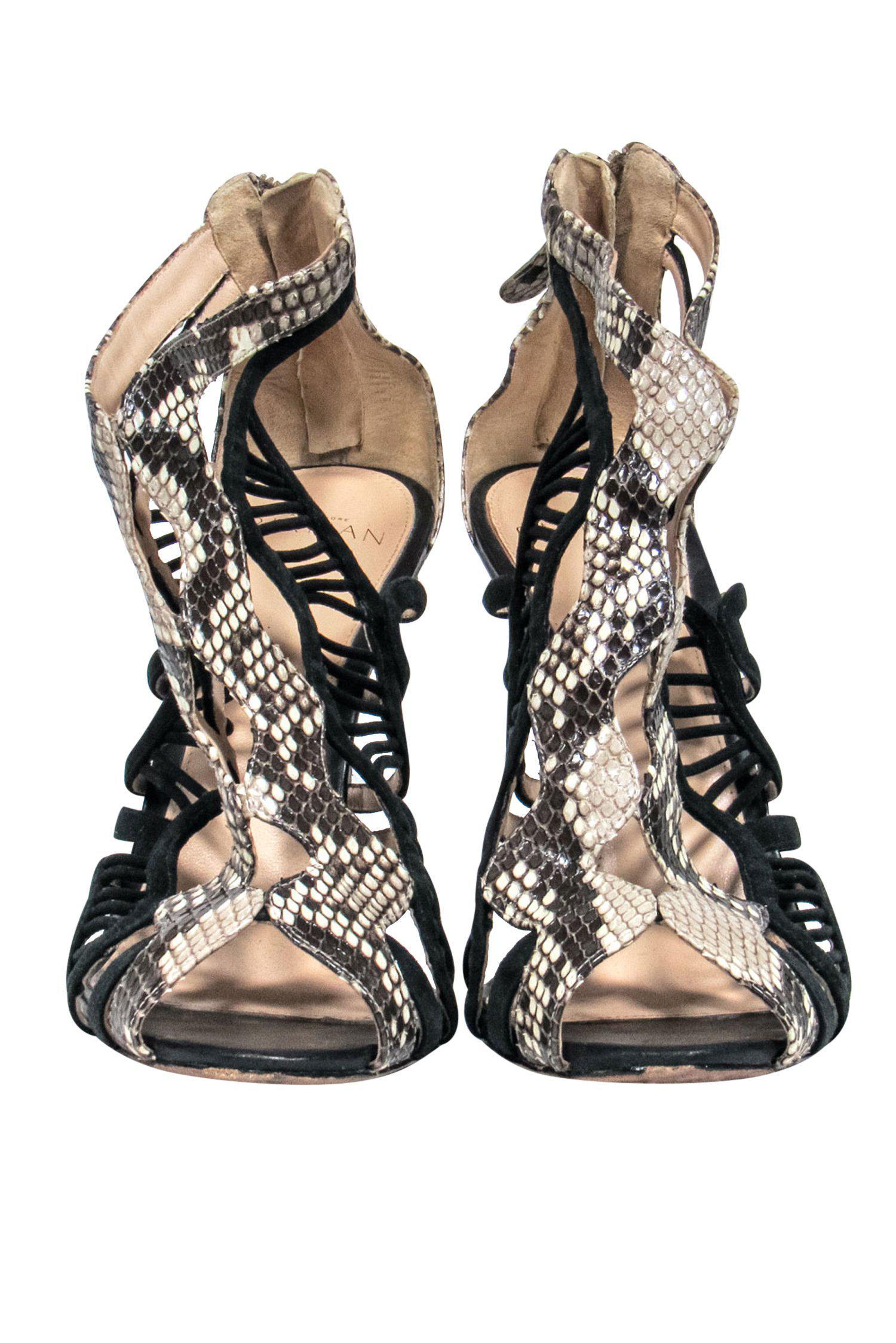 Alexandre Birman - Exquisite Black & Beige Snakeskin Caged Stilettos in Size 9.5