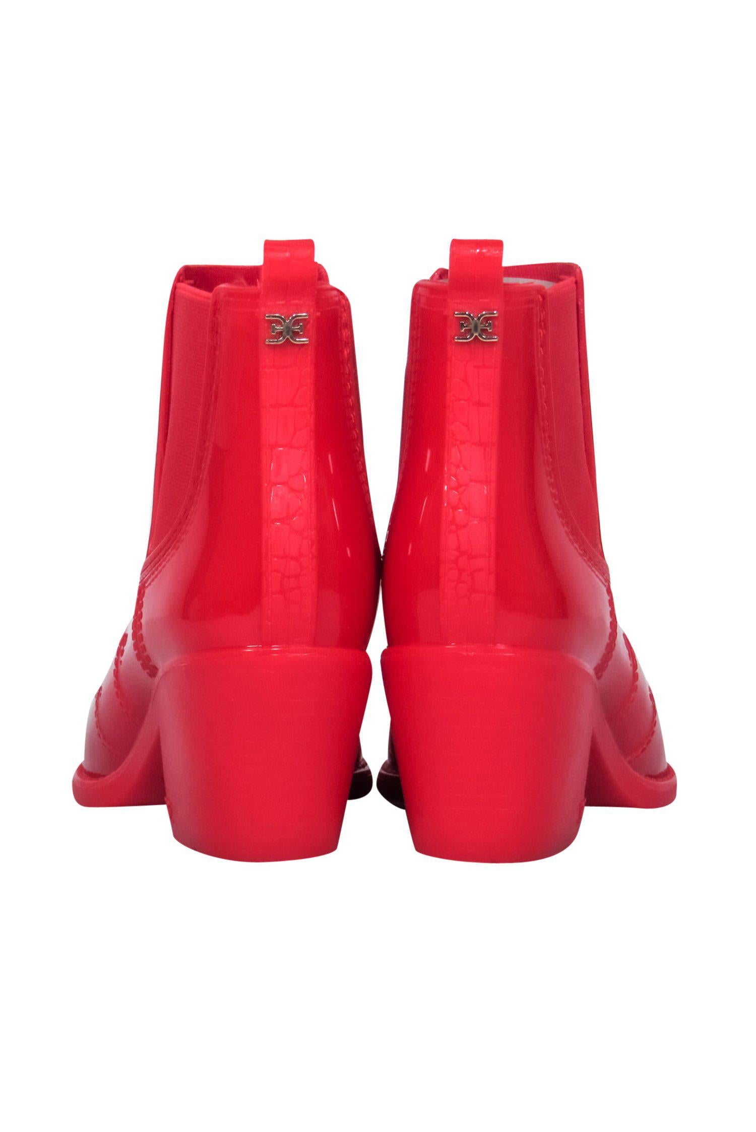Sam Edelman's Bold Red Western-Style Short Heel Rain Boots - Size 6