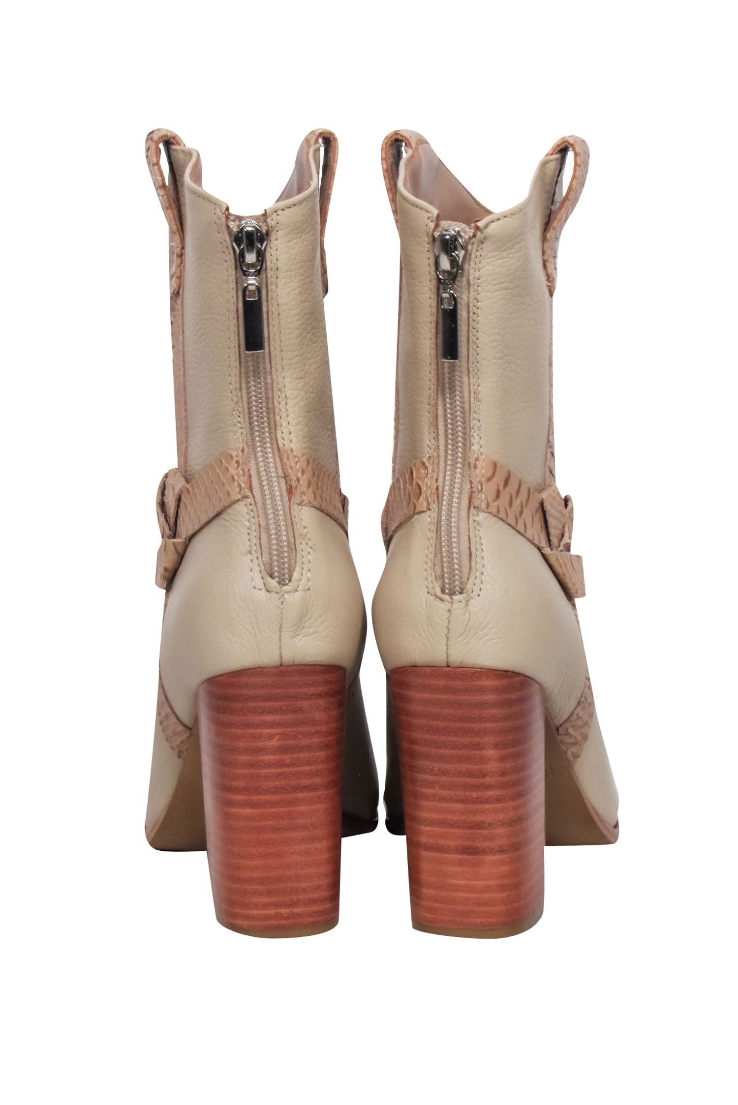 Kaanas Beige Pebbled Leather Western Heeled Boots - Size 8
