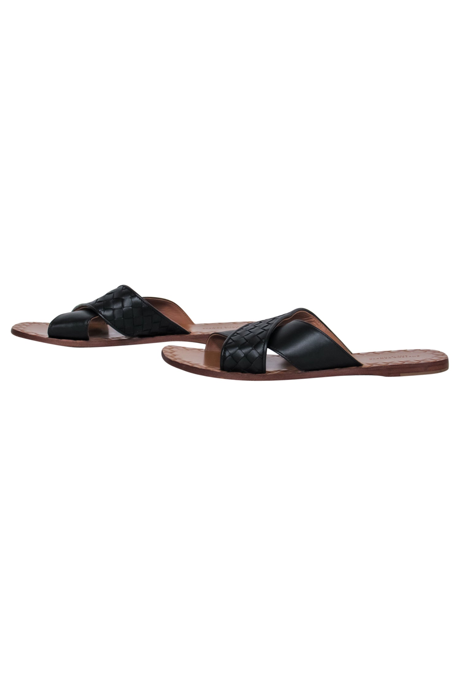 Bottega Veneta - Stunning Black & Tan Woven Leather Crisscross Slide Sandals in Size 8