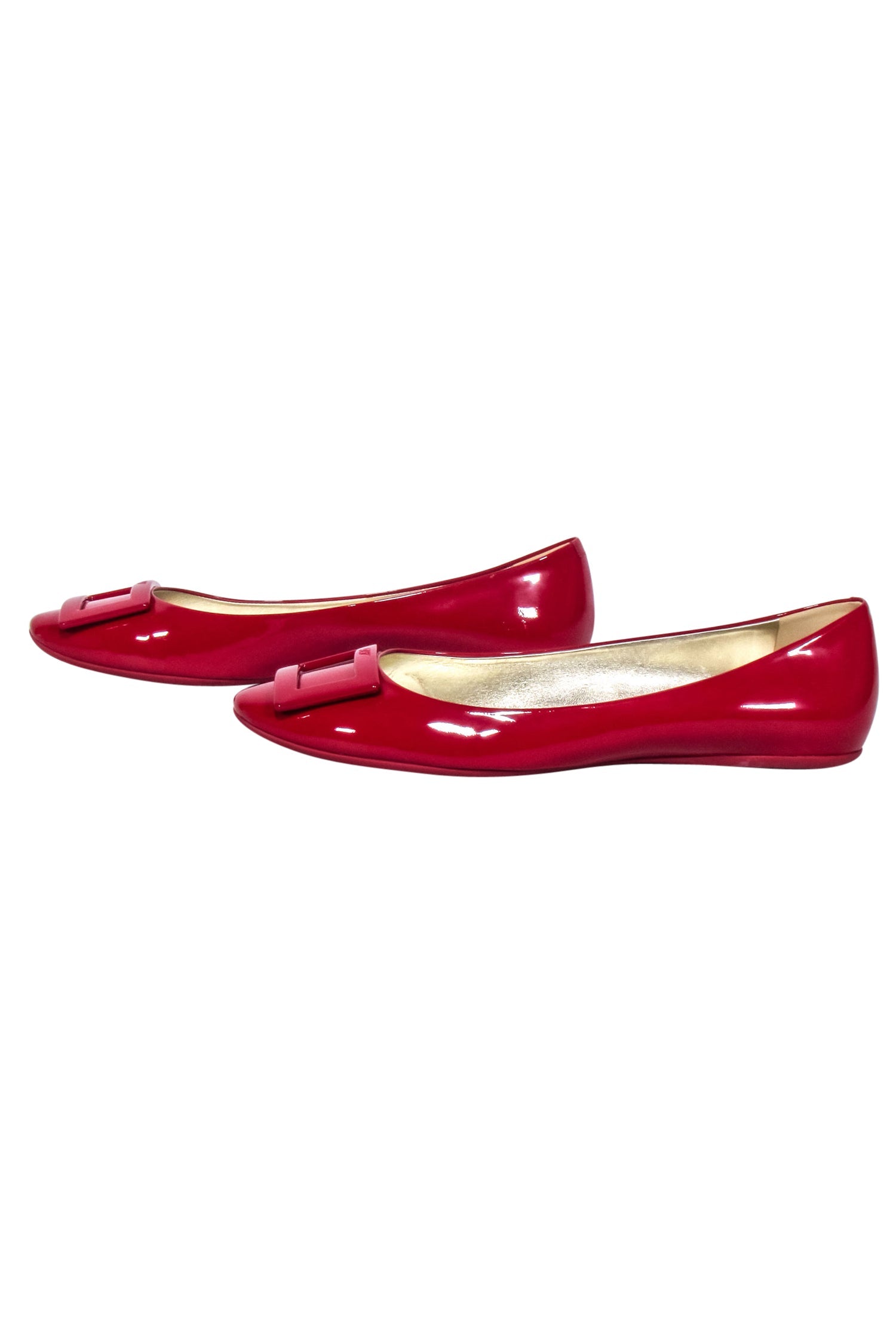 Roger Vivier Red Patent Leather Buckle Ballet Flats - Size 12 - A Fashion Statement!