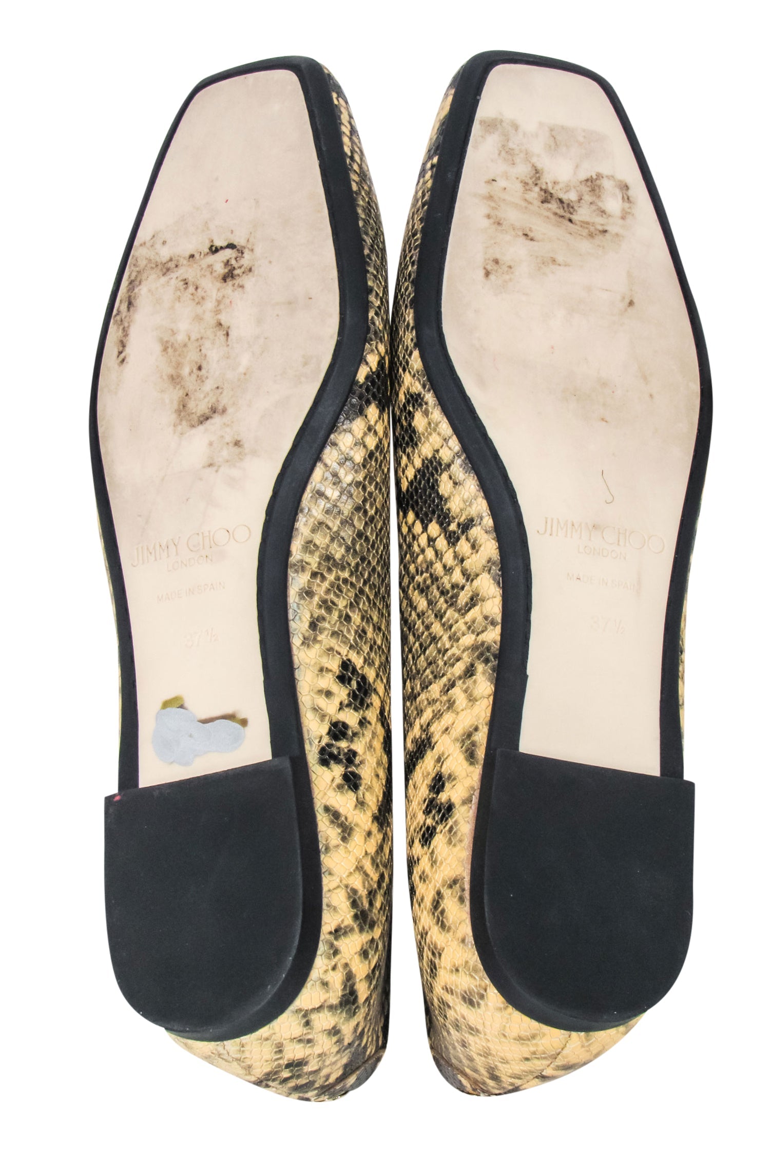Jimmy Choo Juelle Dijon Snake Print Beige & Black Flats - Size 7.5