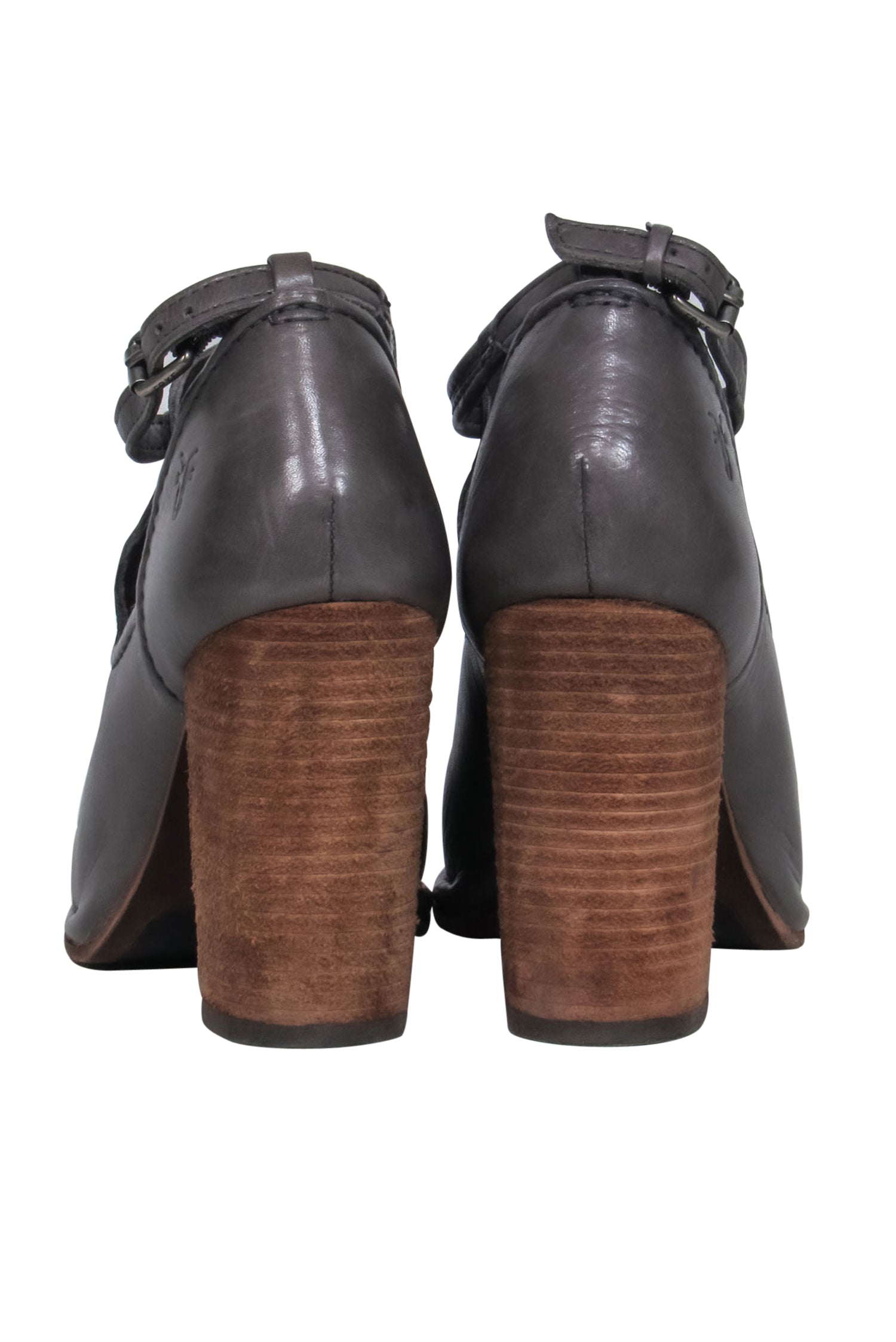Frye Charcoal Leather Margaret Heeled Booties with Cutouts - Size 6.5