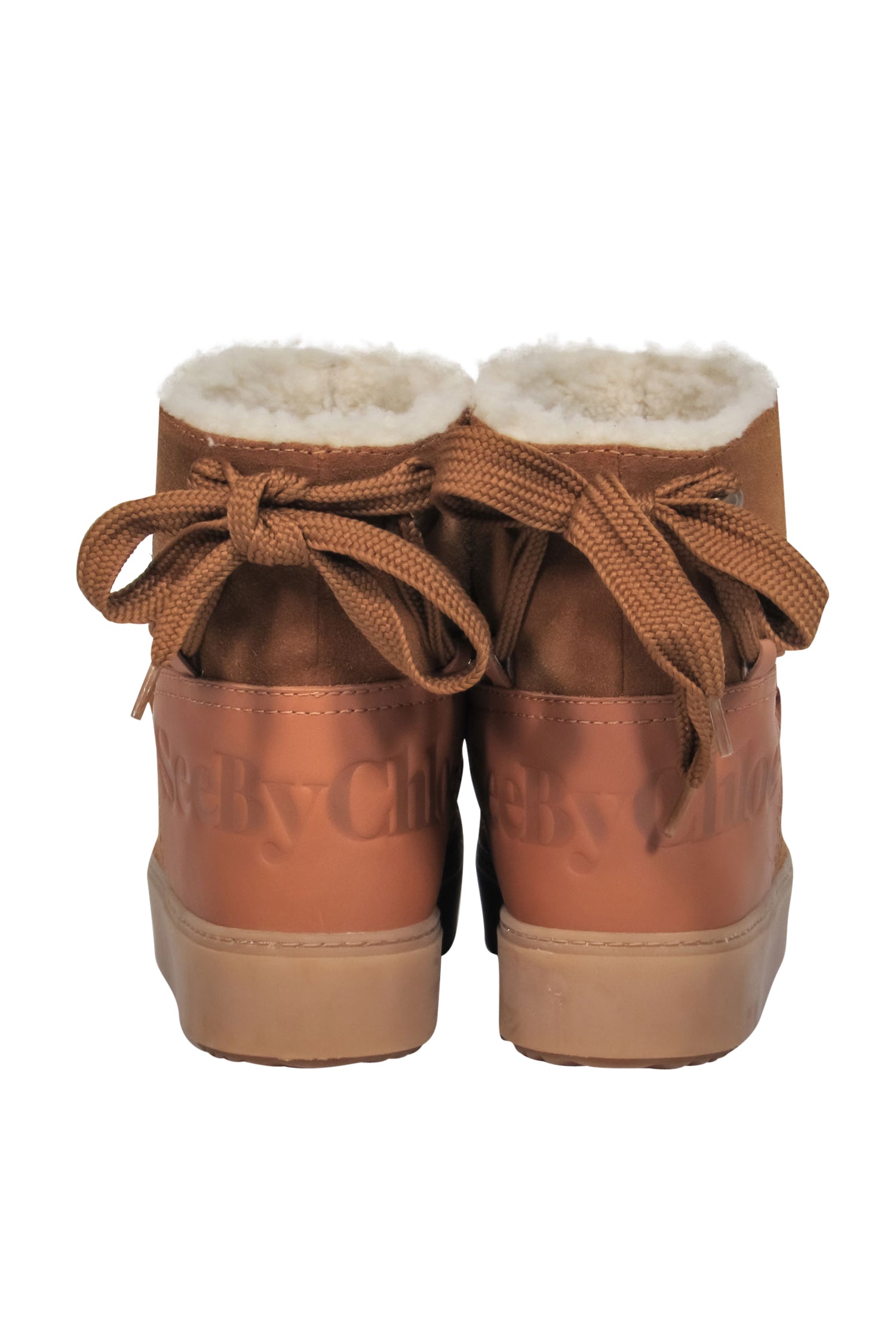 See by Chloe - Stylish Brown Suede Shearling-Lined Lace-Up Moccasin Boots in Size 9