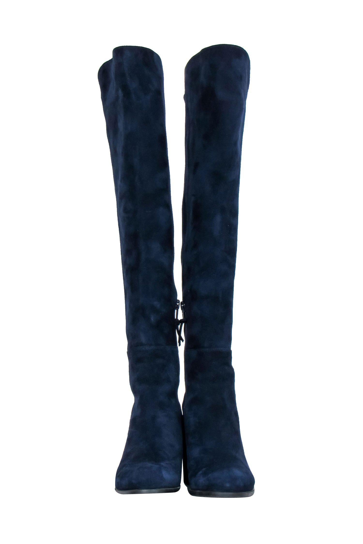 Stuart Weitzman Navy Suede Knee-High Heeled Boots - Size 6.5 - Glam Up Your Winter!