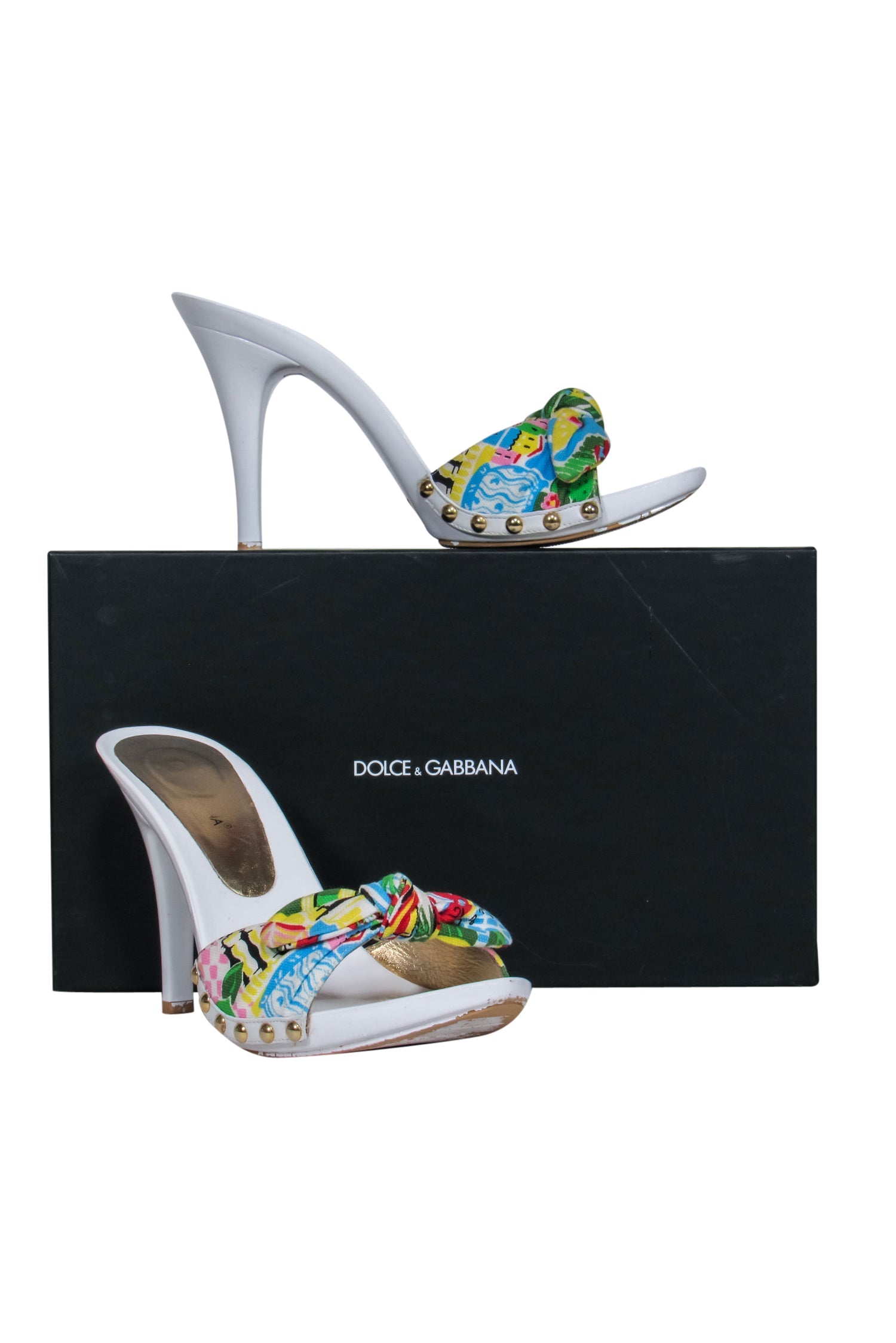 Dolce & Gabbana Tropical Paradise White Leather Mule Sandals - Size 10