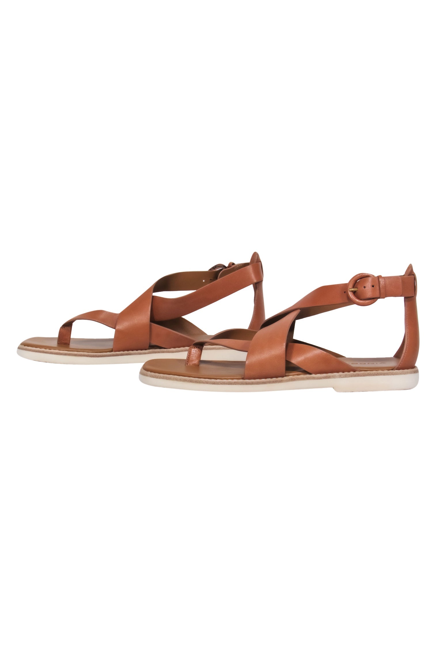 Vince Luxury Brown Leather Strappy Thong Sandals - Size 10