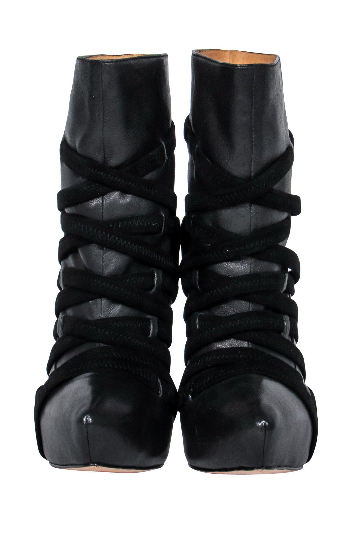 L.A.M.B. Black Leather Crisscross Platform Stiletto Ankle Booties - Size 6